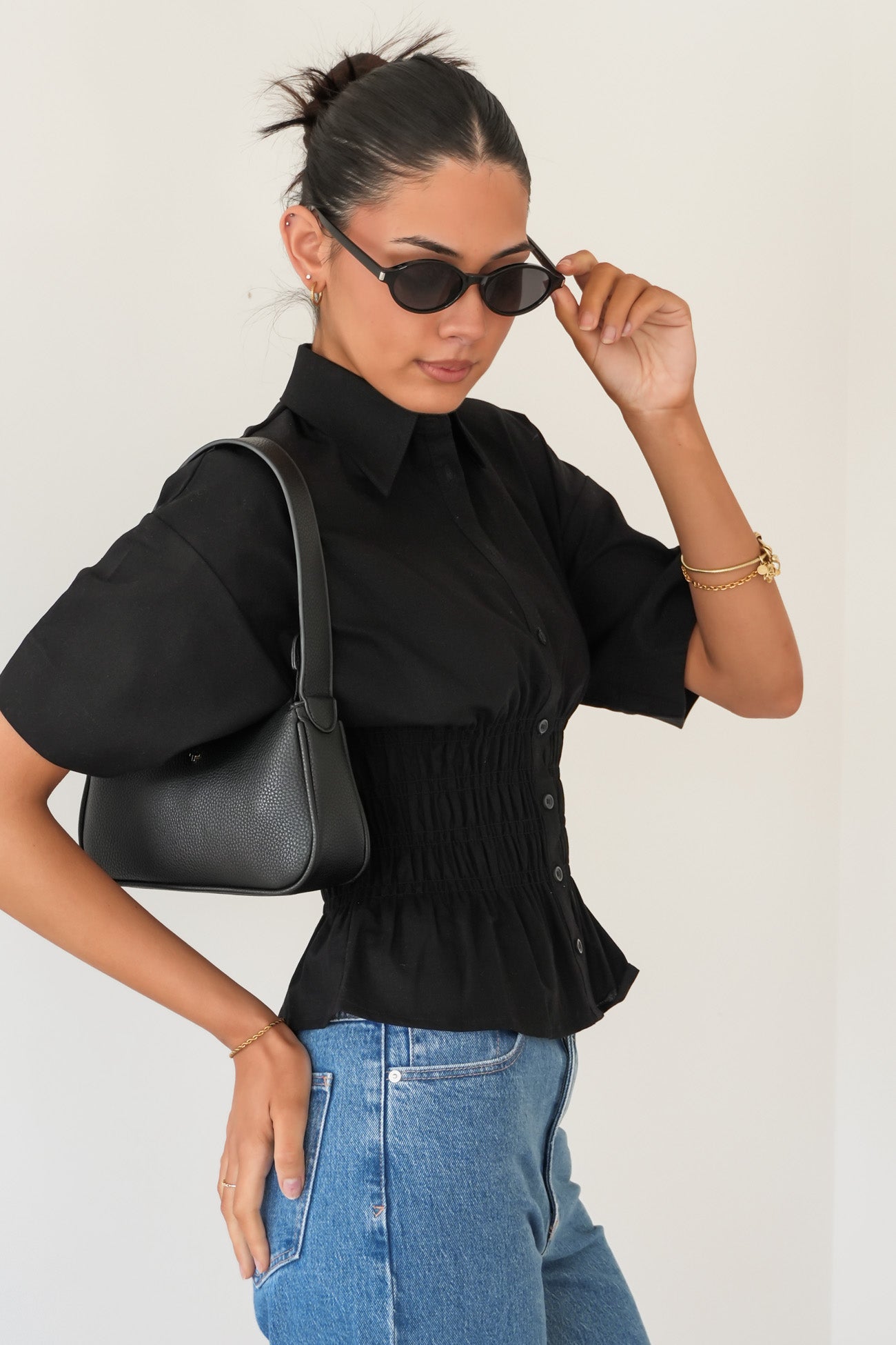 Timeless Shirred Top Black