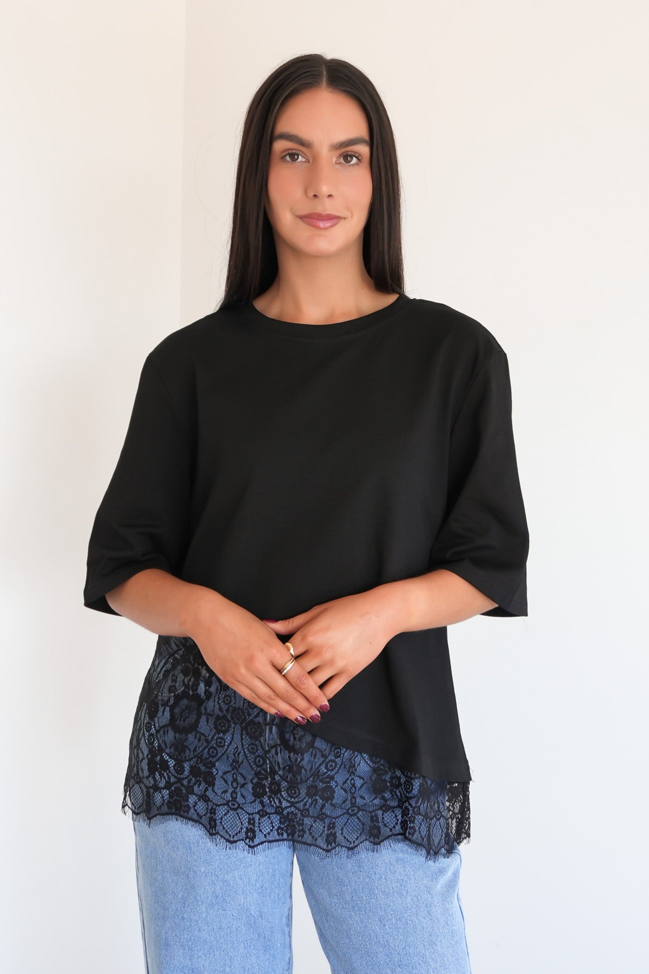 Tommi Lace Tee Black