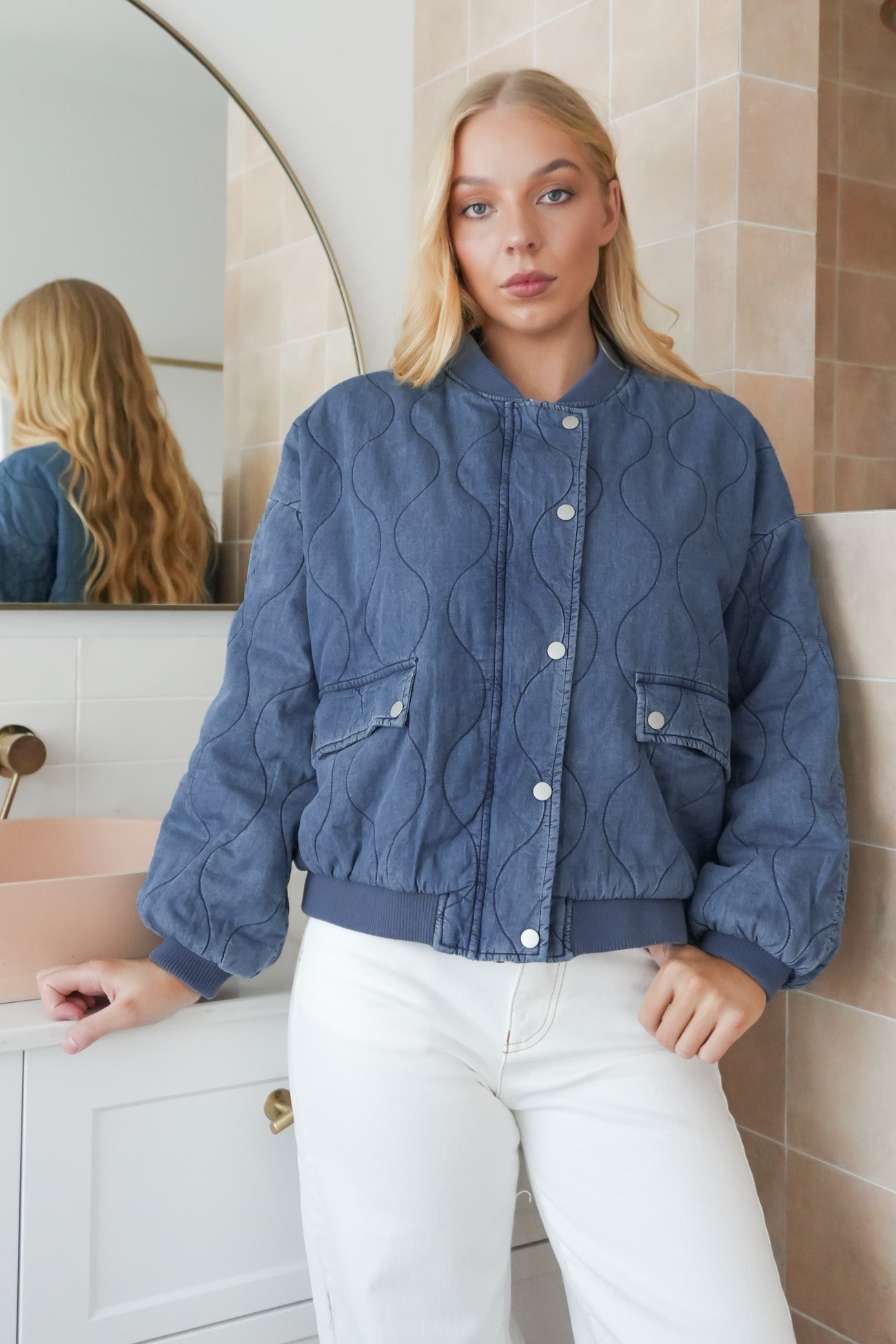 Toni Bomber Jacket Mid Blue Denim