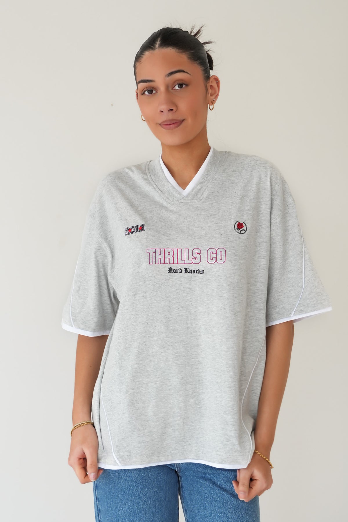 Tournament Of Roses V Neck Oversized Tee Snow Marle
