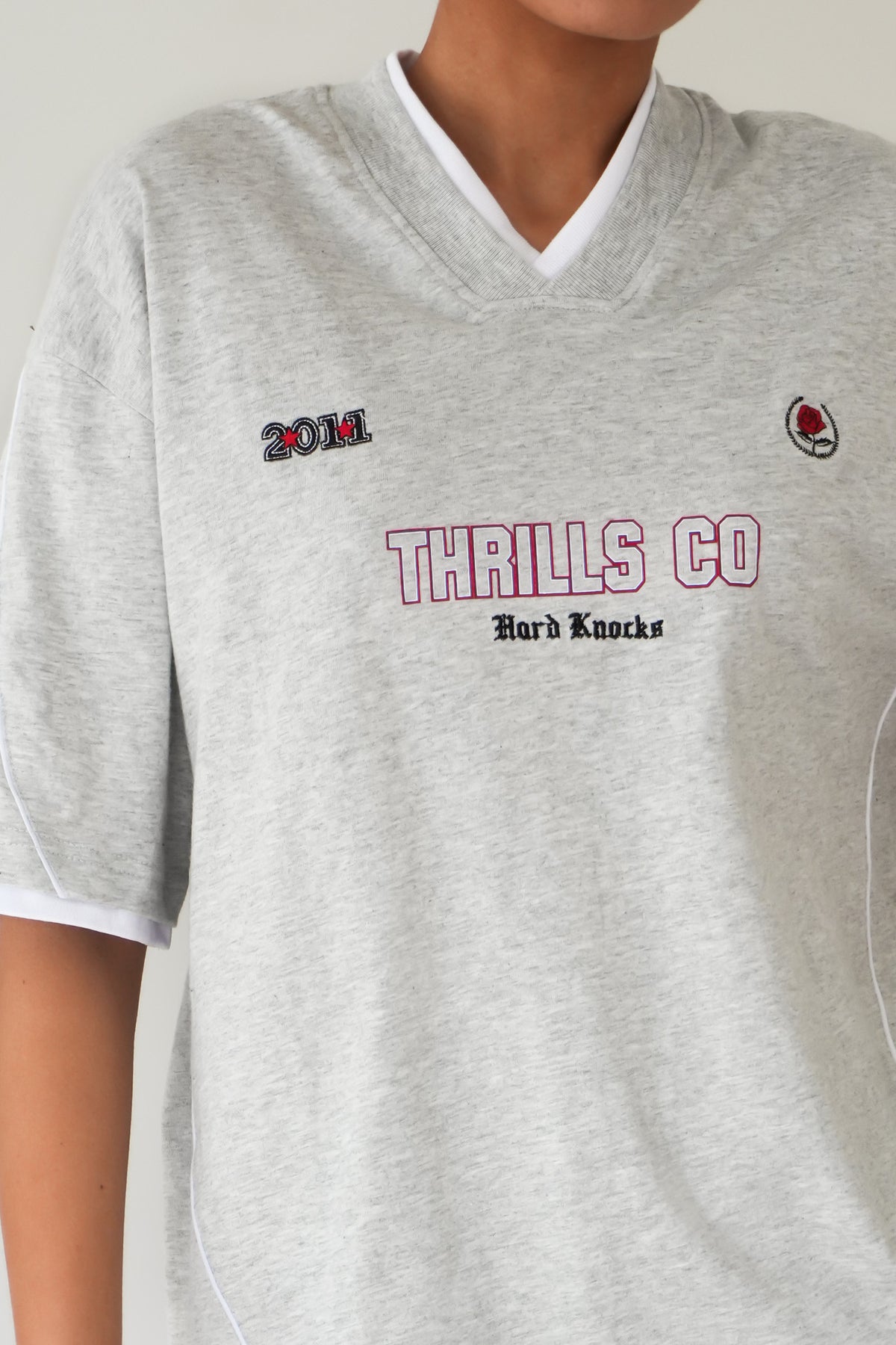 Tournament Of Roses V Neck Oversized Tee Snow Marle