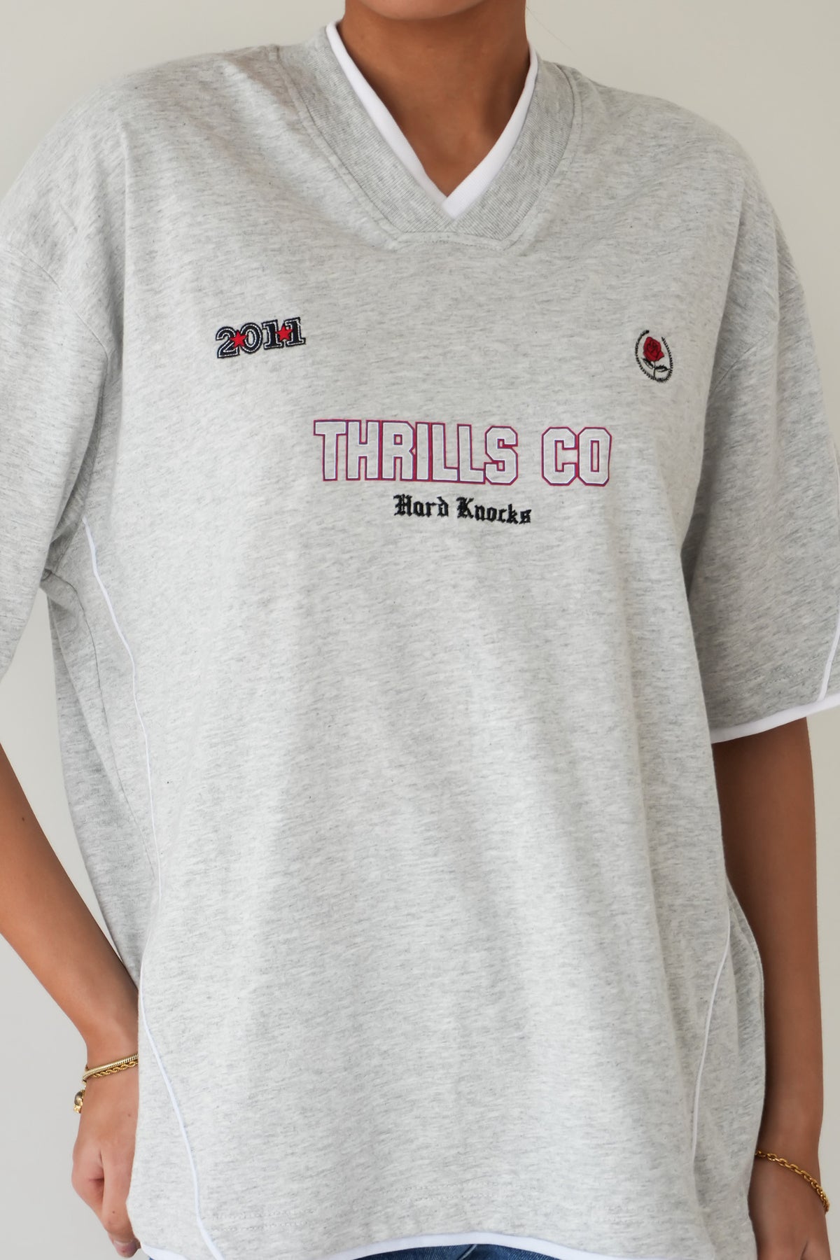 Tournament Of Roses V Neck Oversized Tee Snow Marle
