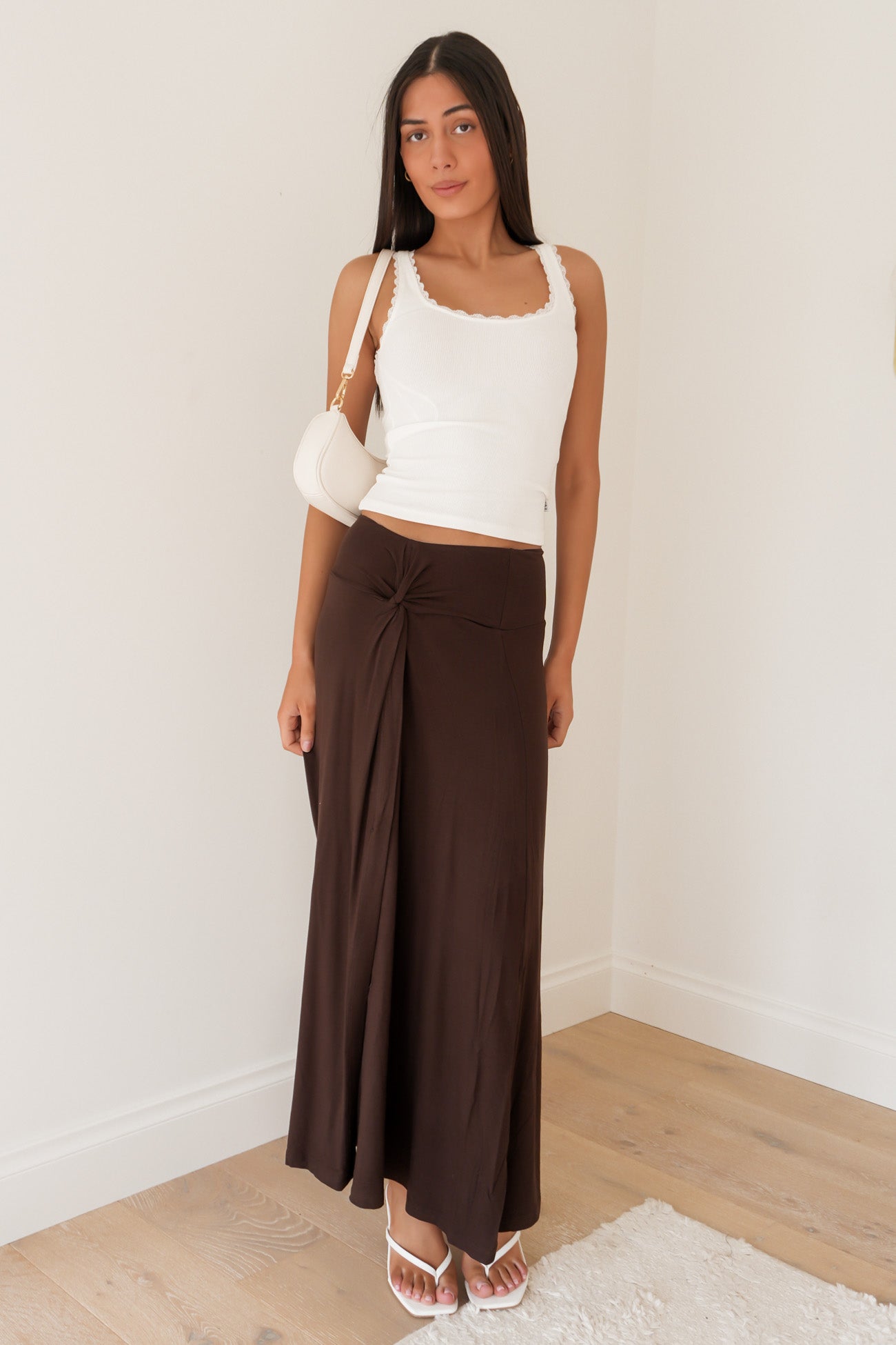 Twist Detail Maxi Skirt Chocolate