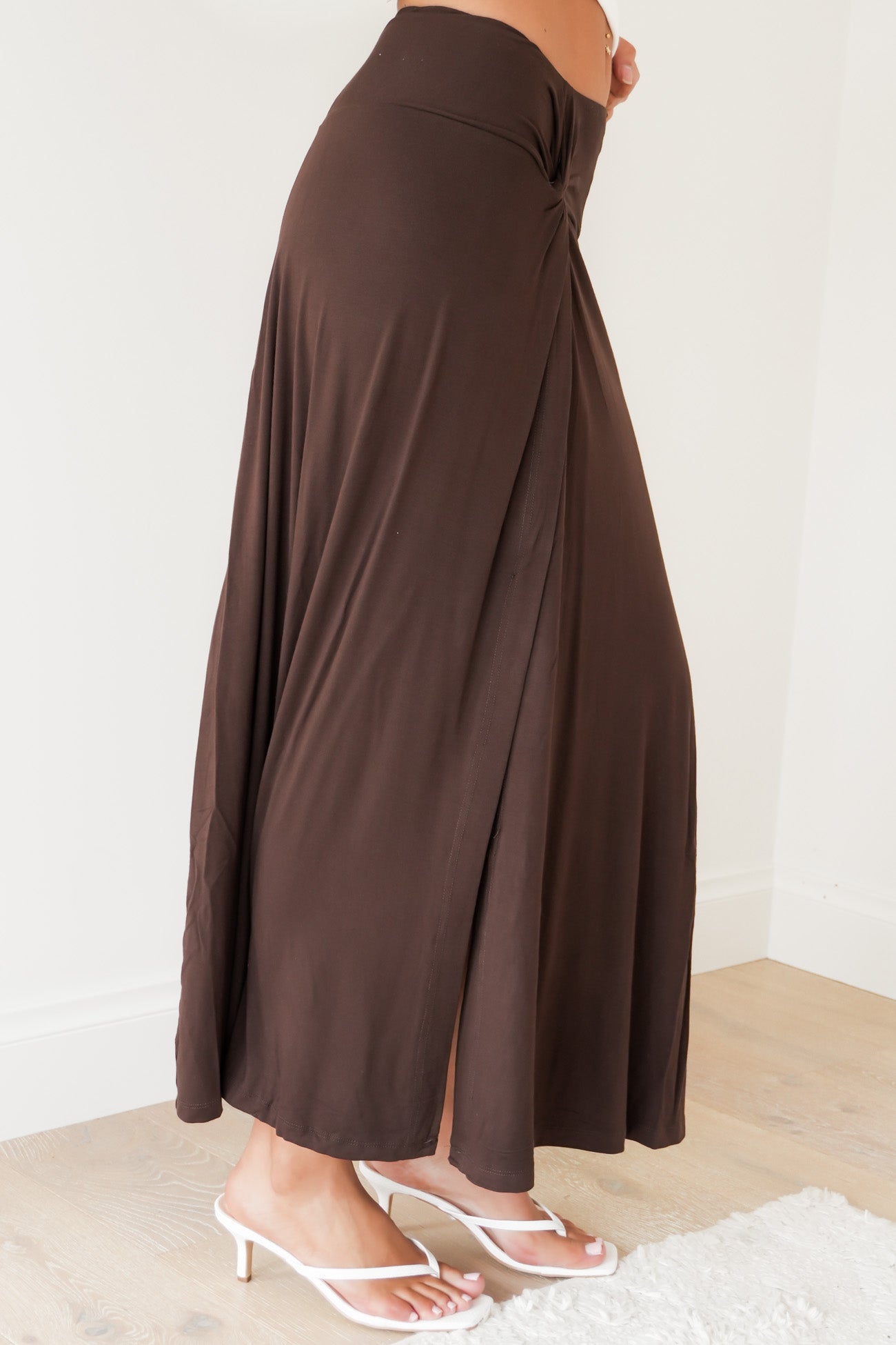 Twist Detail Maxi Skirt Chocolate
