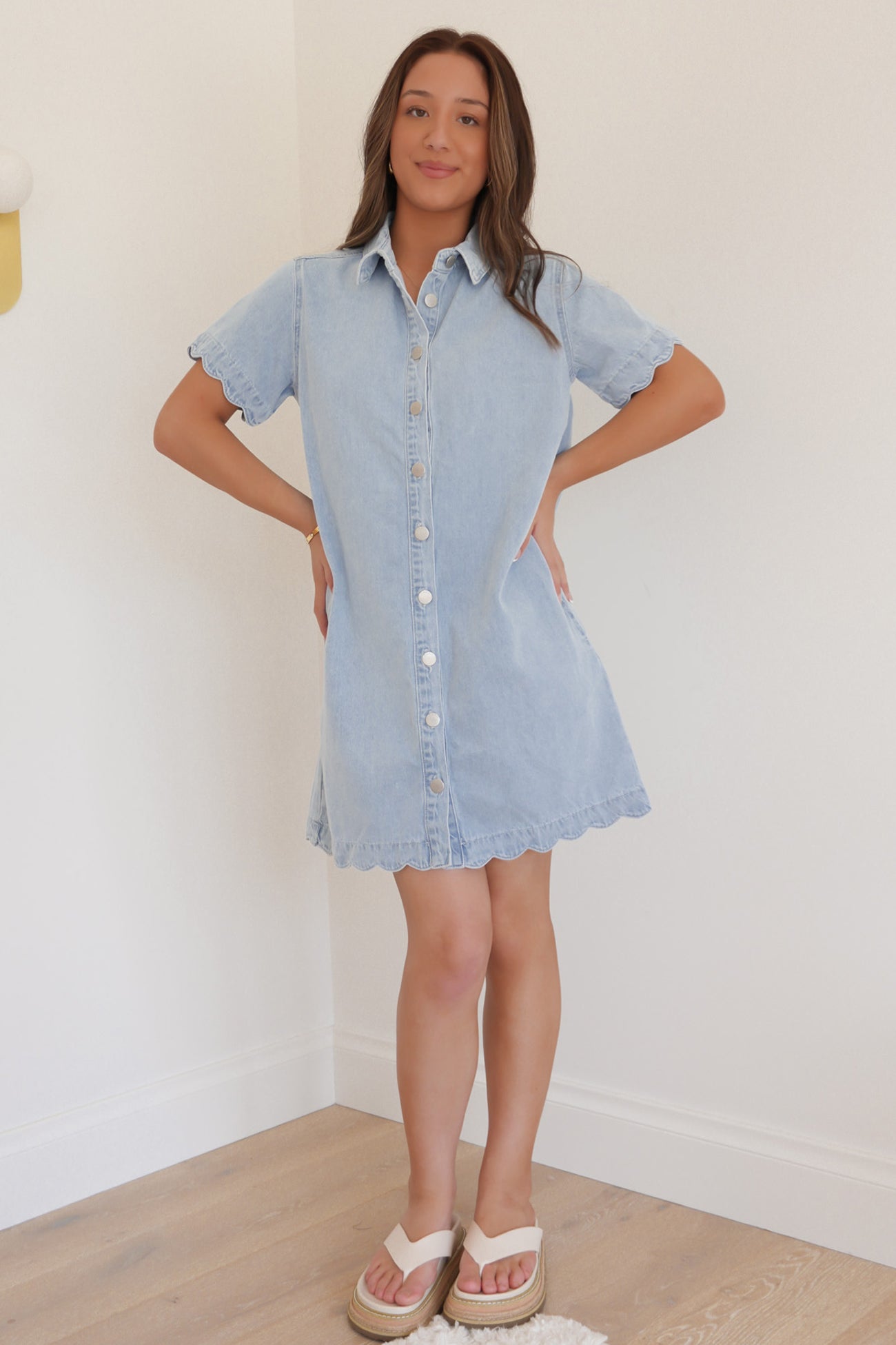 Vale Scalloped Denim Dress Bleach