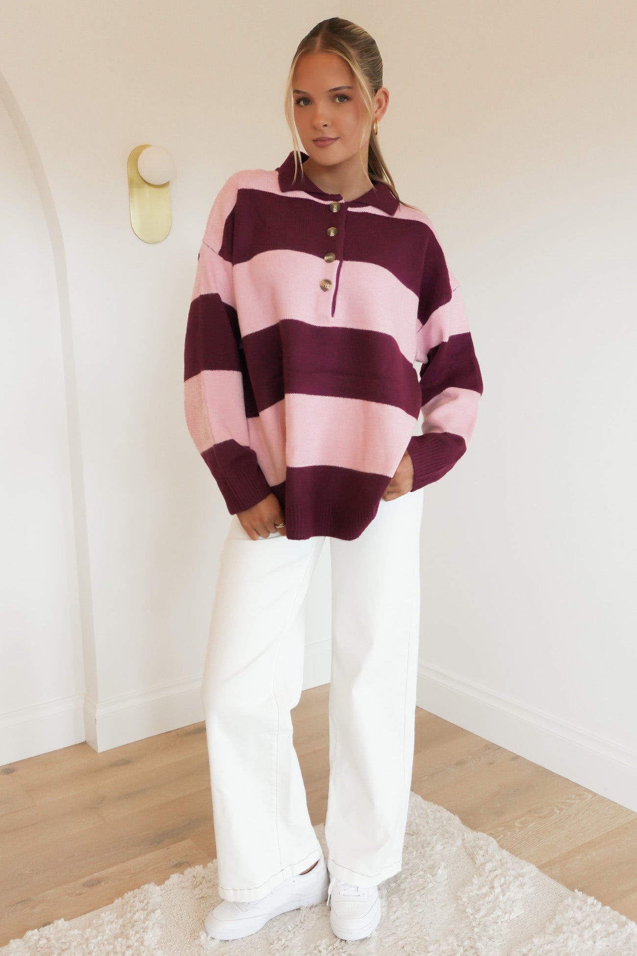 Valentina Rugby Knit Jumper Berry Stripe
