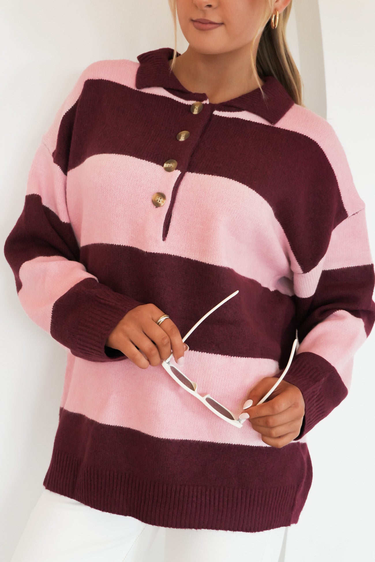 Valentina Rugby Knit Jumper Berry Stripe