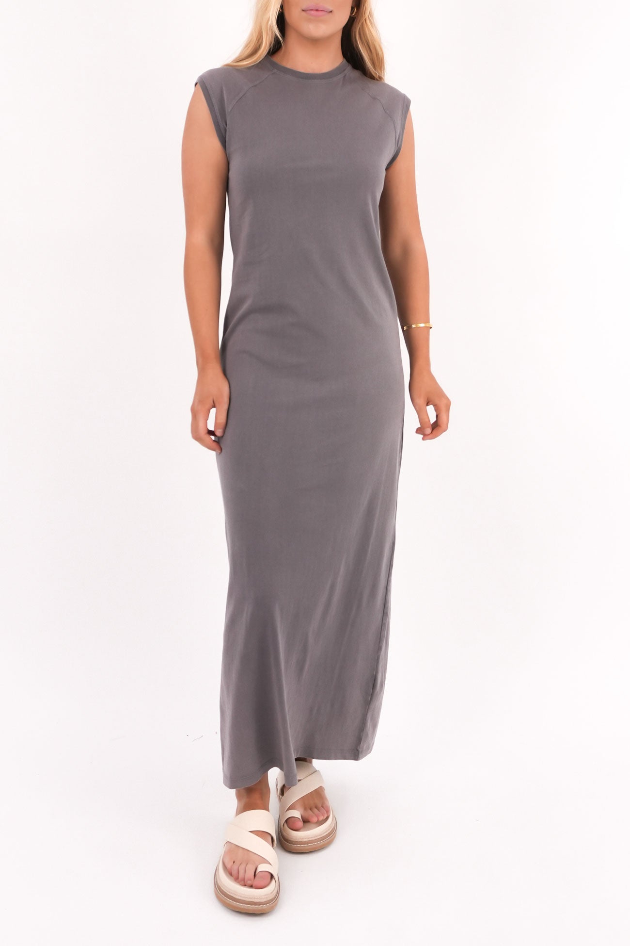 Washed Raglan Maxi Dress Charcoal