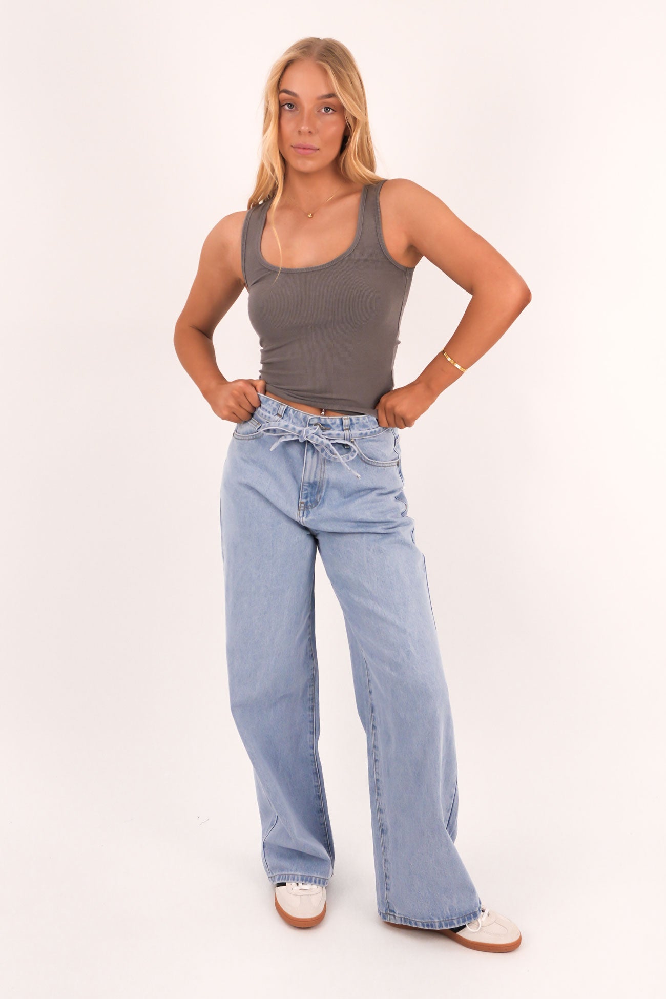 Washed Rib Scoop Neck Tank Charcoal