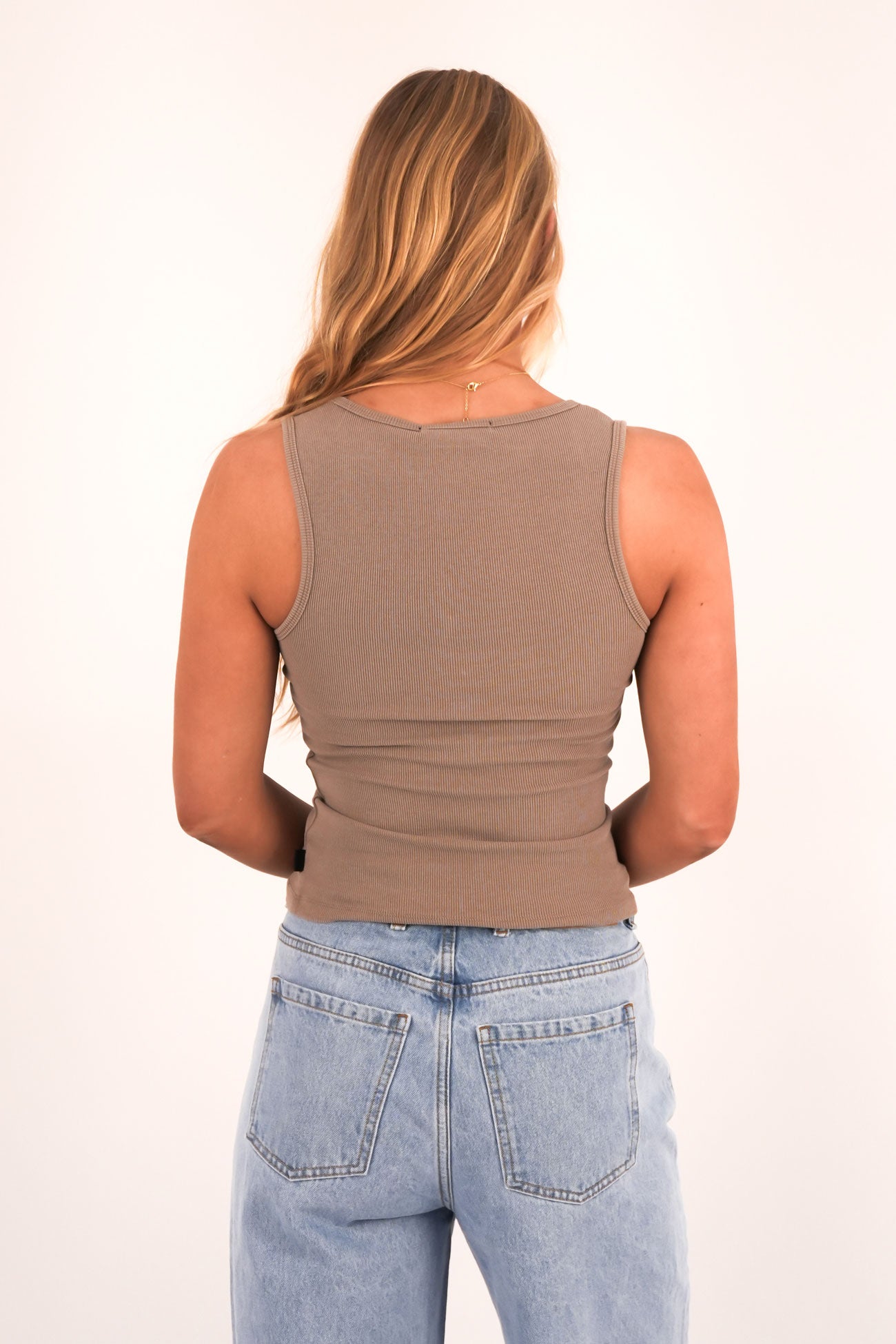 Washed Rib Scoop Neck Tank Stone