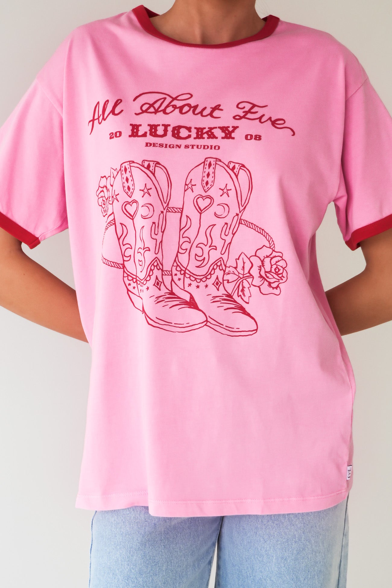 Western Luck Relaxed Tee Pink