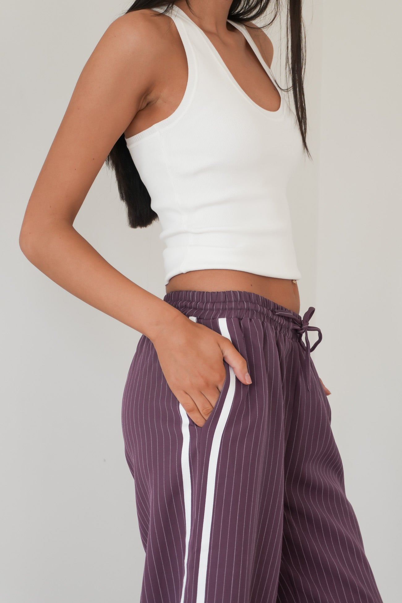 William Pant Plum Pinstripe