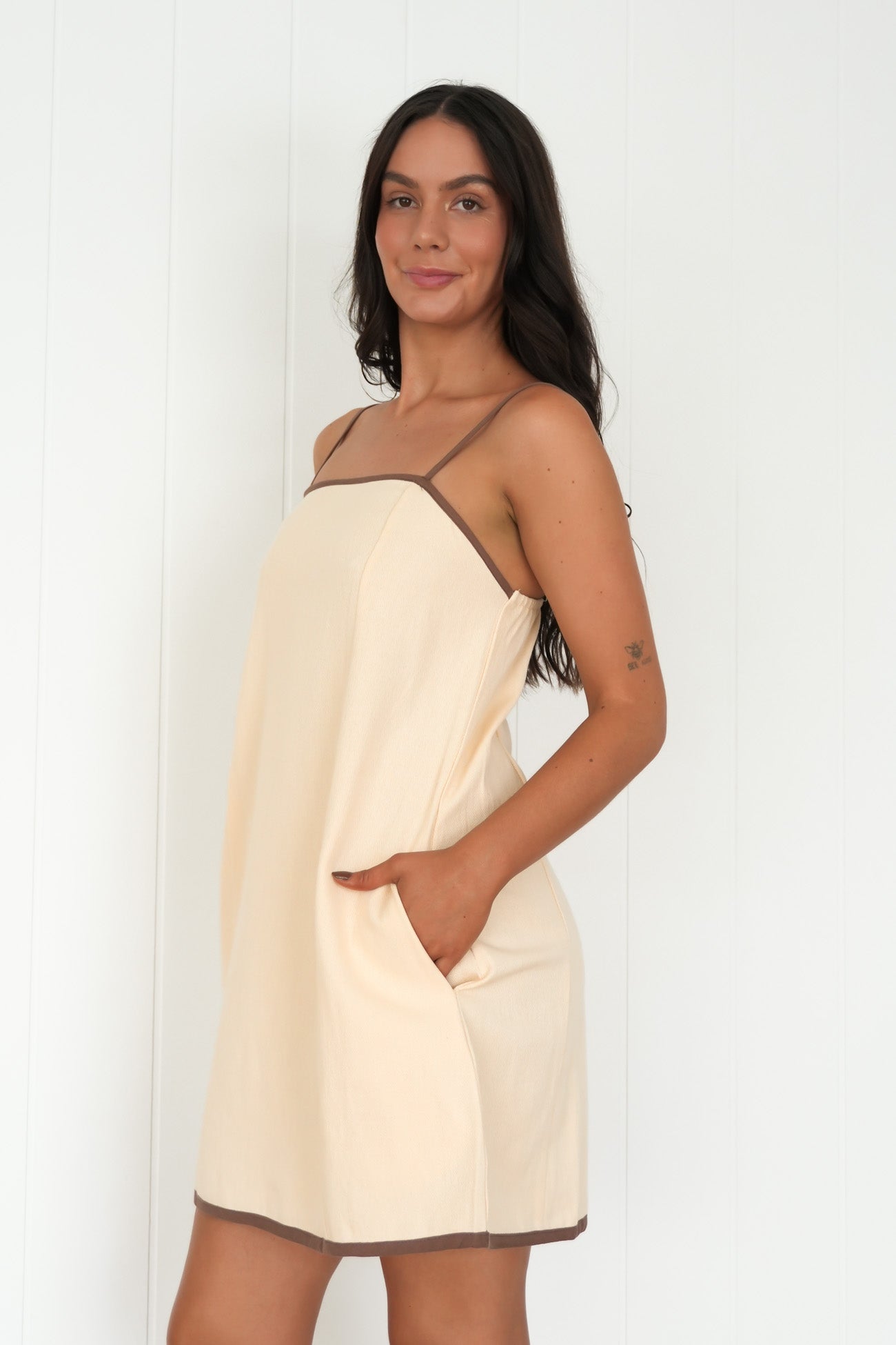 Xave Denim Mini Dress Beige