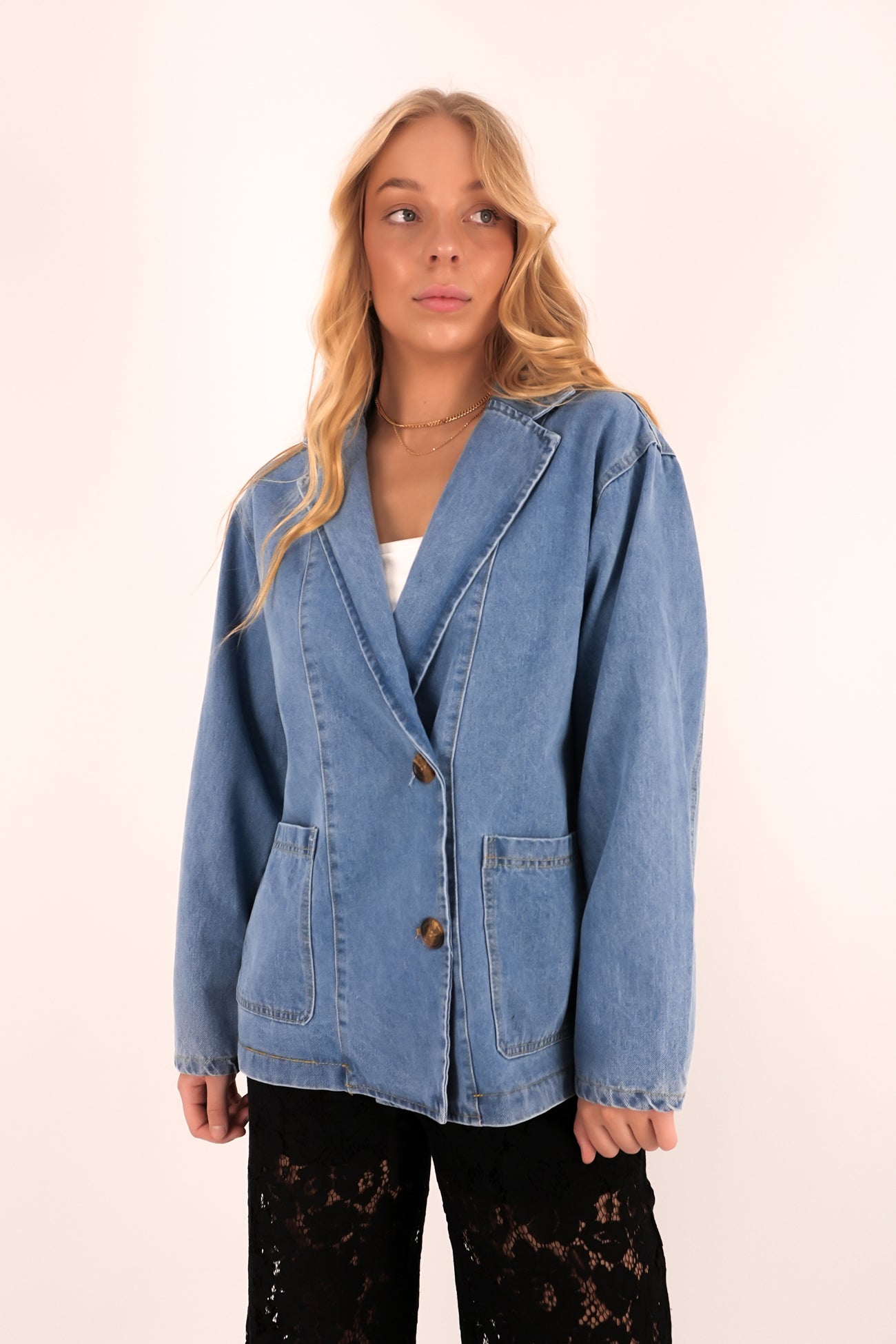 Zahiya Denim Blazer Mid Blue