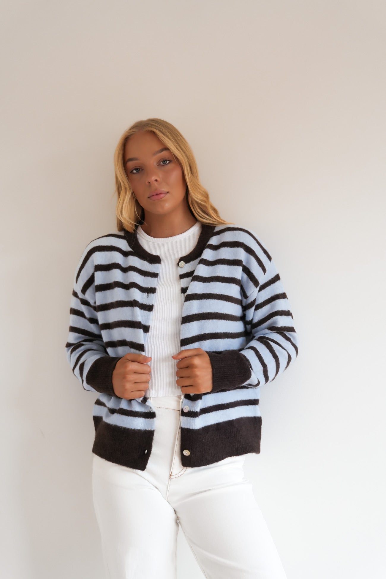 Zara Knit Cardigan Blue Stripe