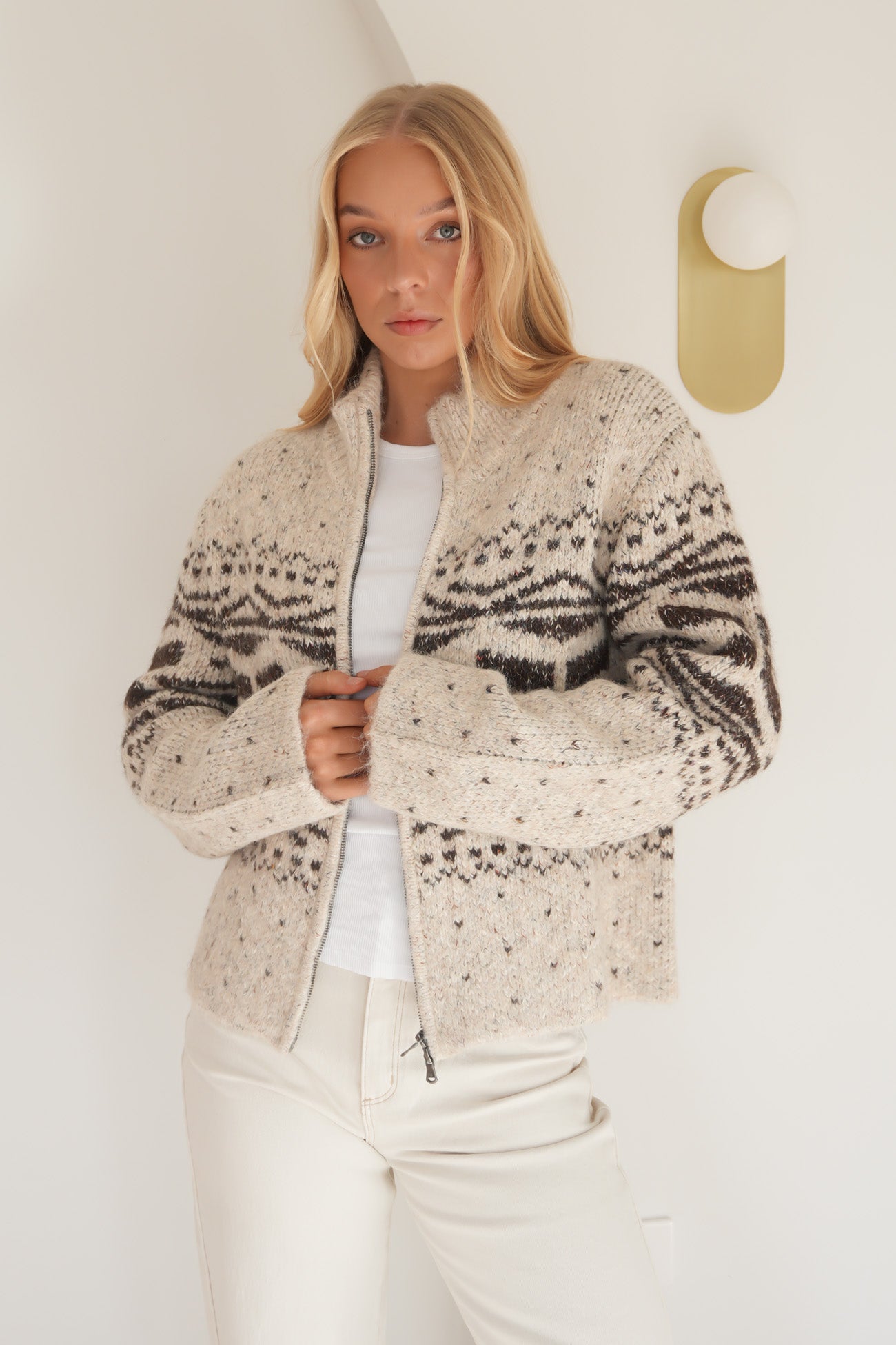 Zoe Knit Zip Thru Oat