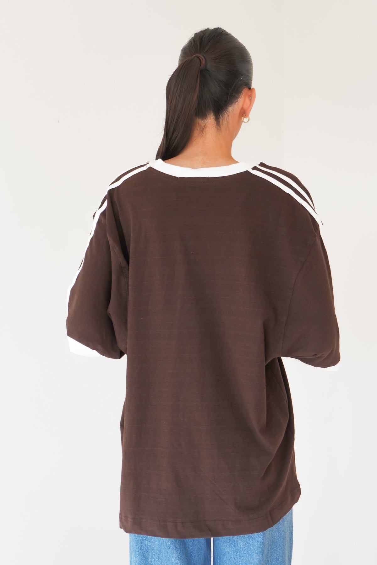 Zulu Panel Oversized V Neck Tee Brown