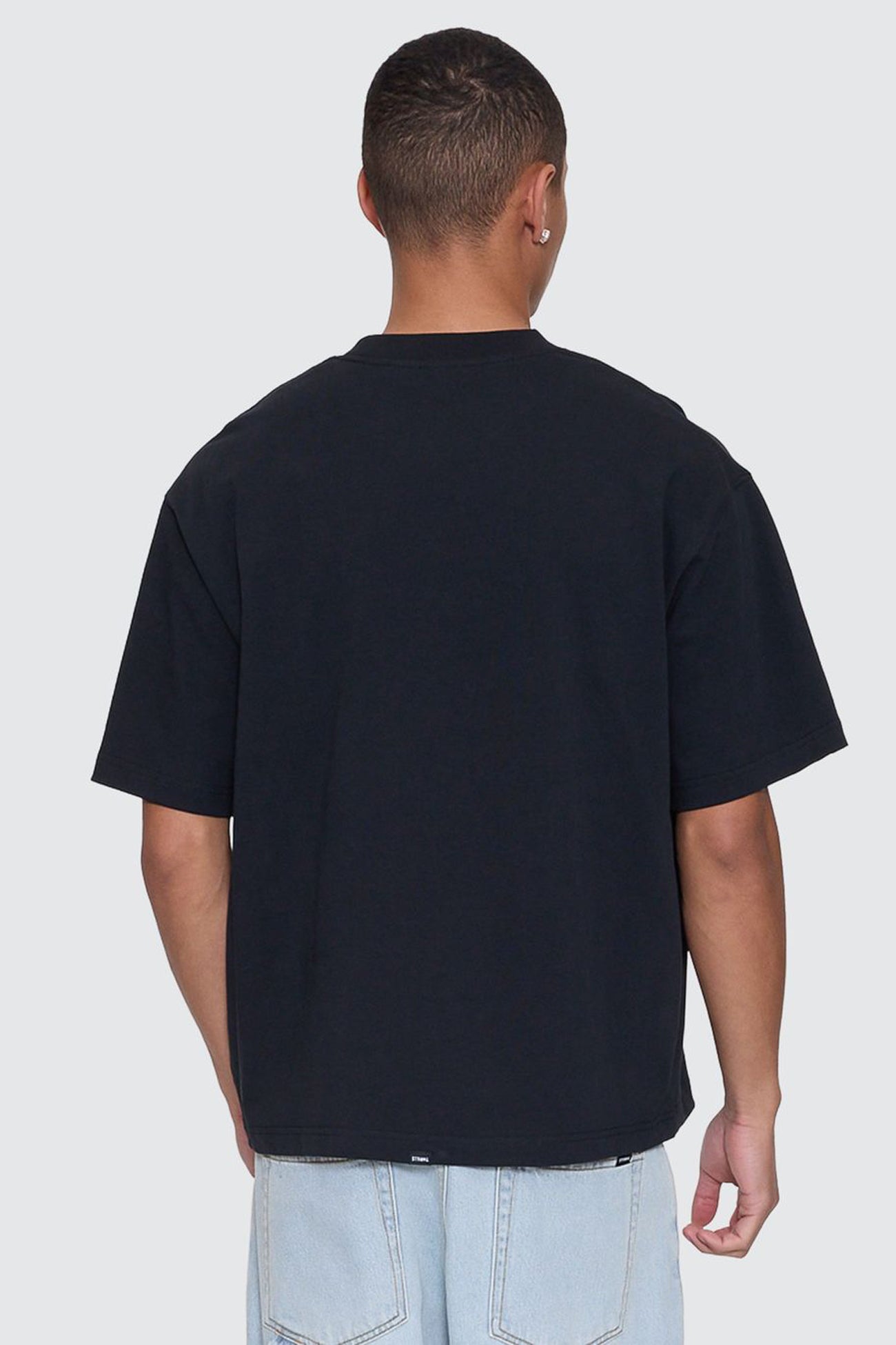 Victory Embro Box Fit Oversize Cropped Contrast Stitch Tee Faded Black