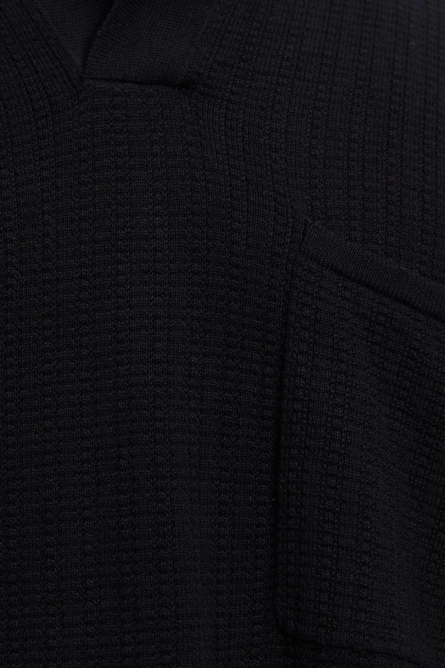 Textured Knit Johnny Polo Black