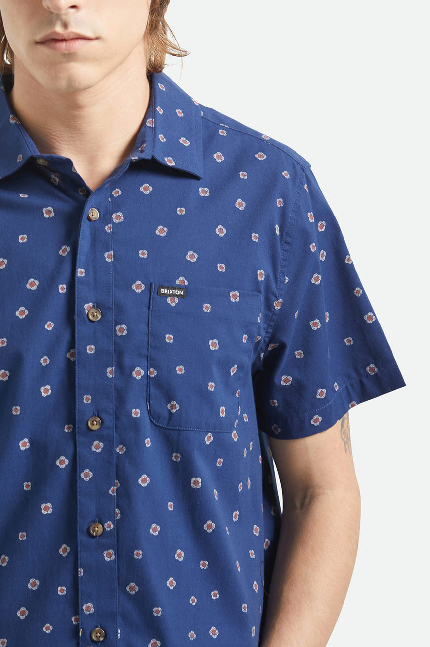 Charter Print Woven Short Sleeve Shirt Midnight Blue Geo