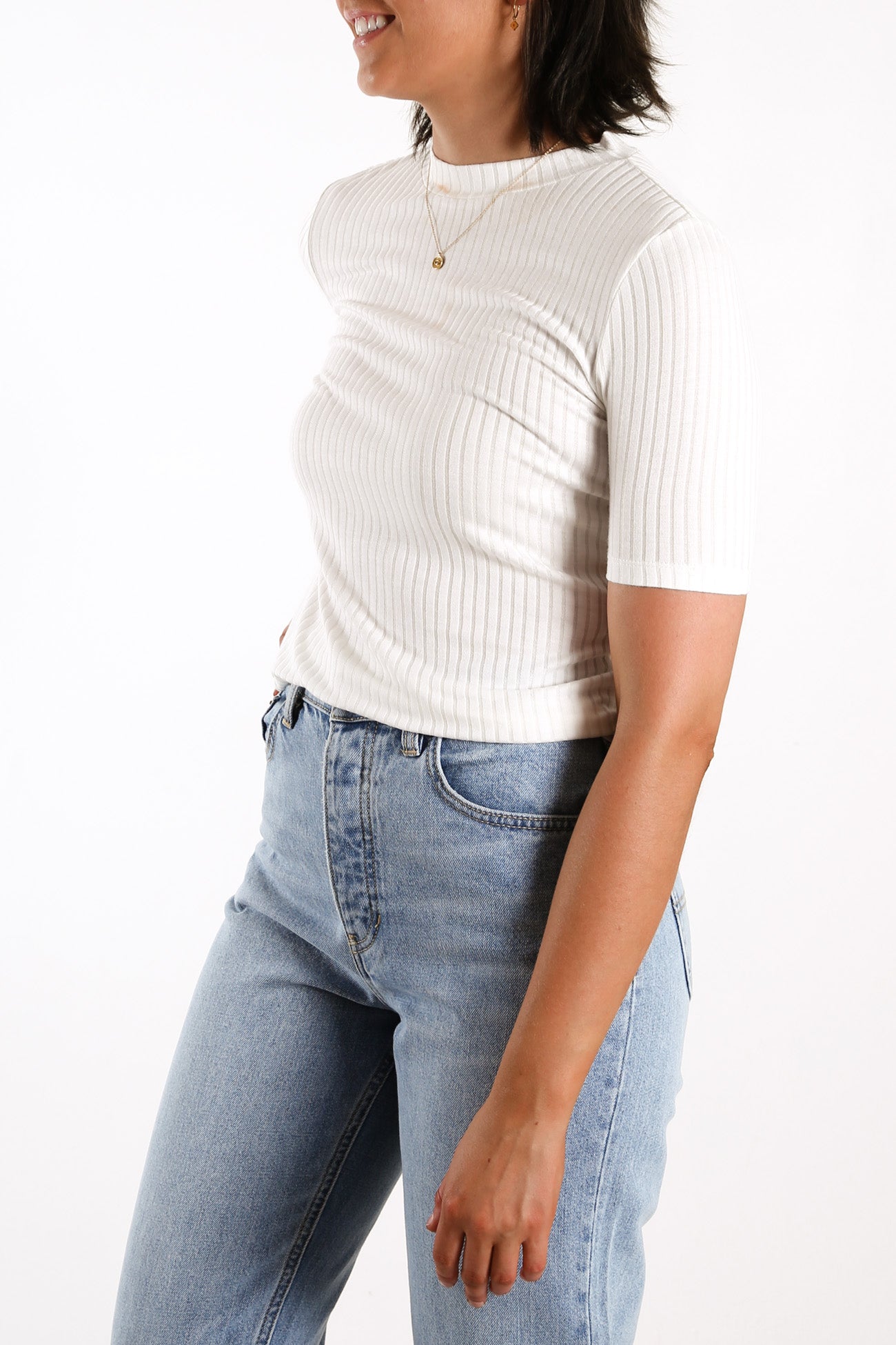 Nina Ribbed Tee White