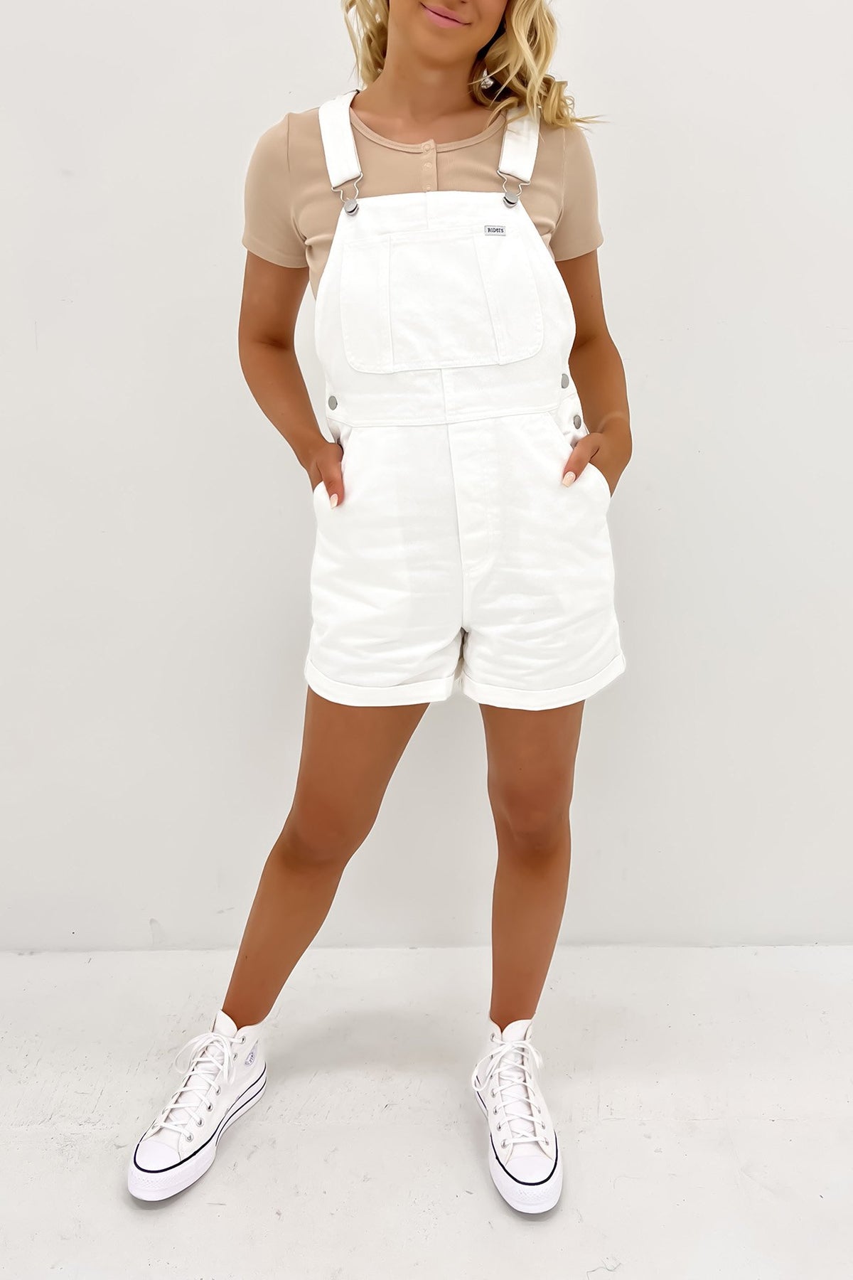 White dungaree shorts womens store