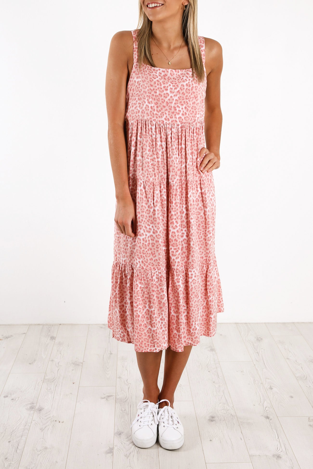 Avril Midi Dress Pink Leopard