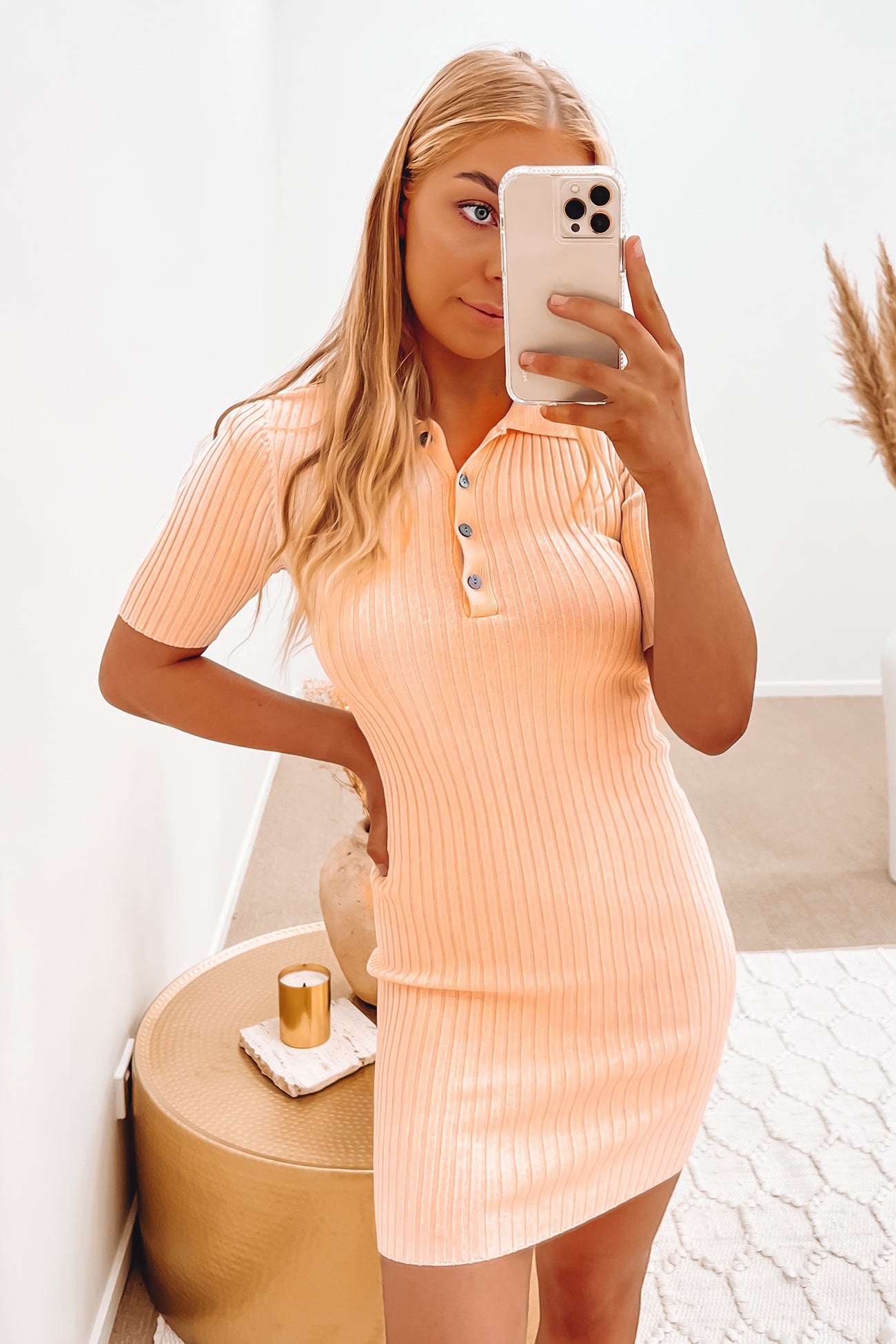 Beyond A Dream Knit Mini Dress Peach Marle