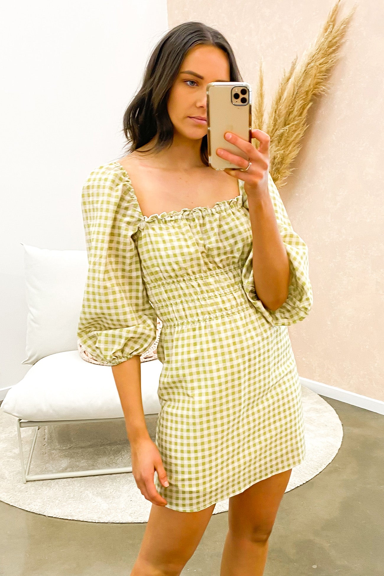 Boheme Dress Olive Gingham
