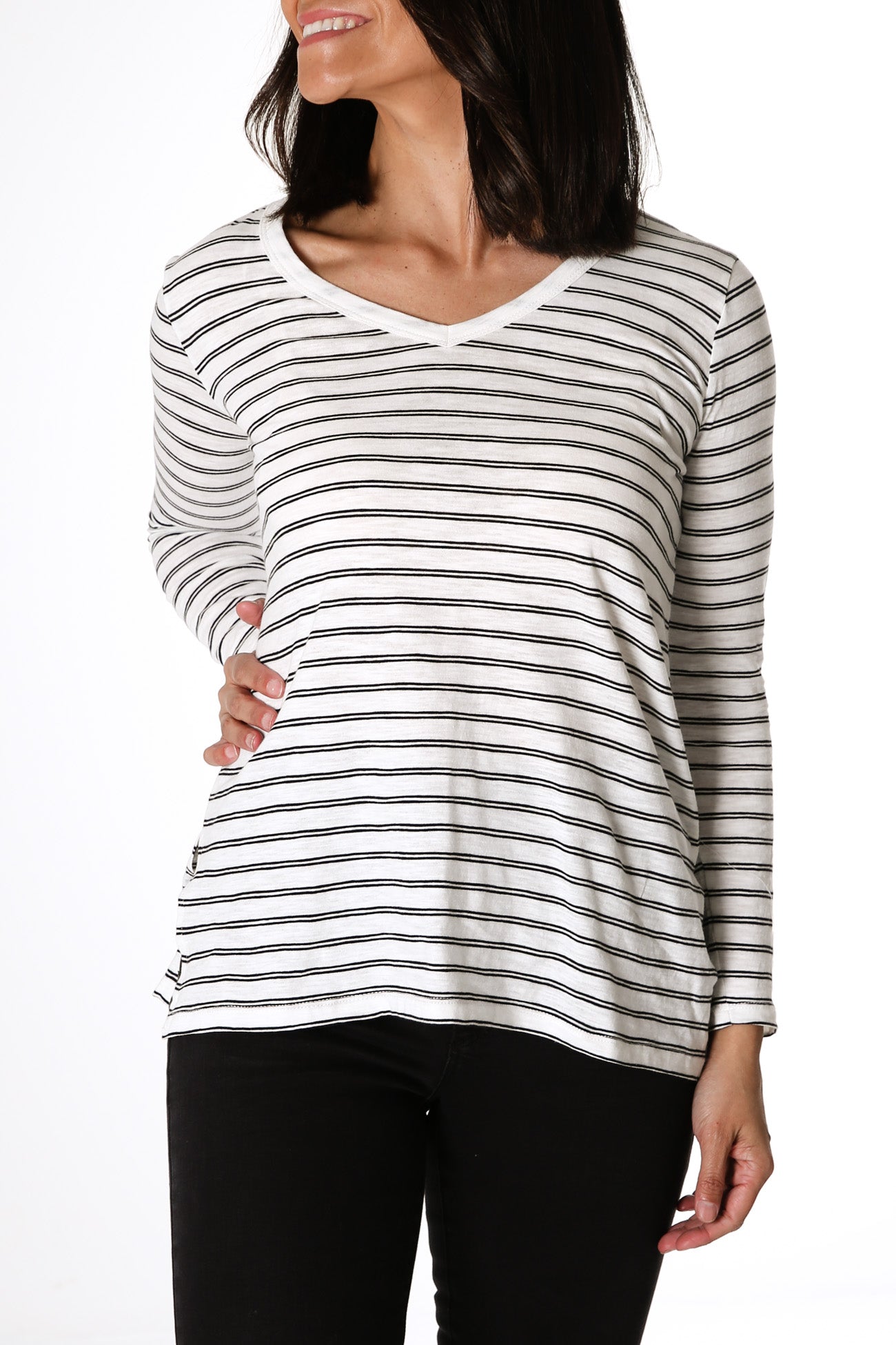 Bonnie Long Sleeve Top White Black Stripe