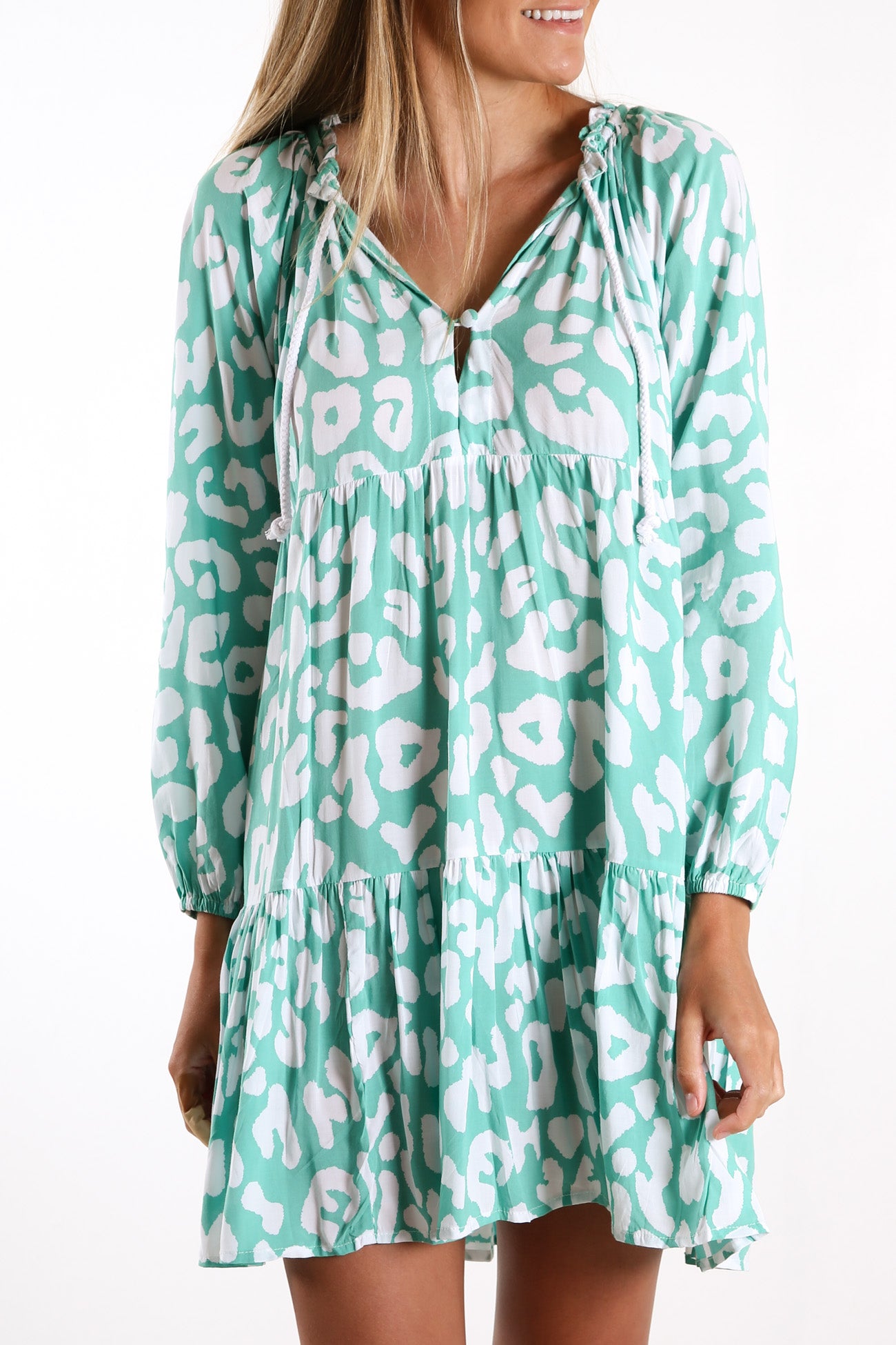 Cali Rope Mini Dress Aqua Leopard