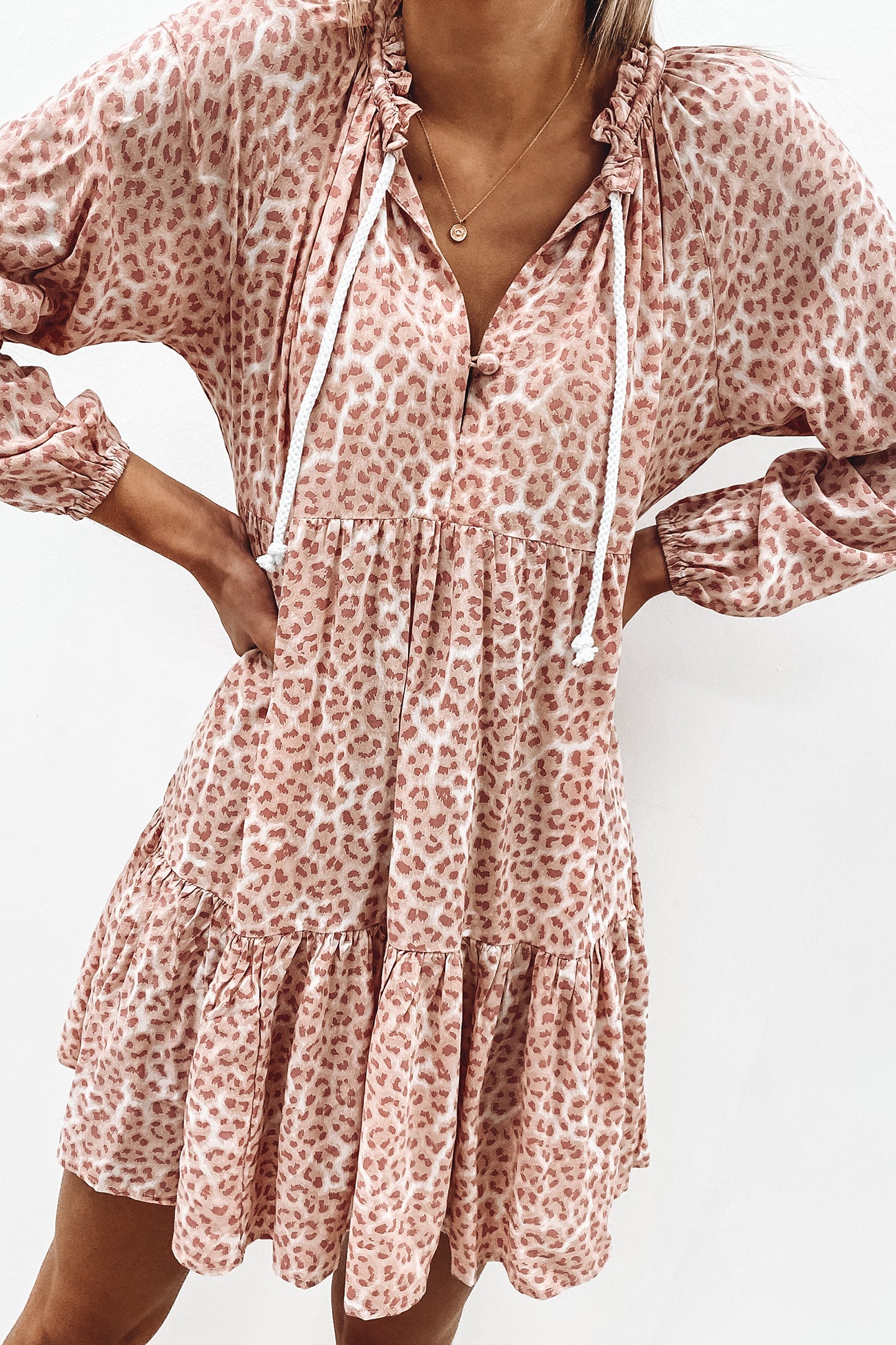 Cali Rope Mini Dress Pink Leopard