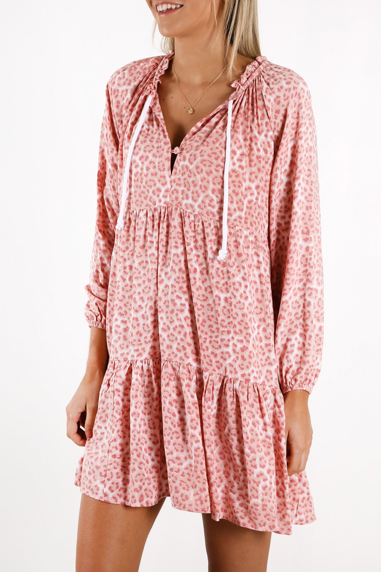 Cali Rope Mini Dress Pink Leopard