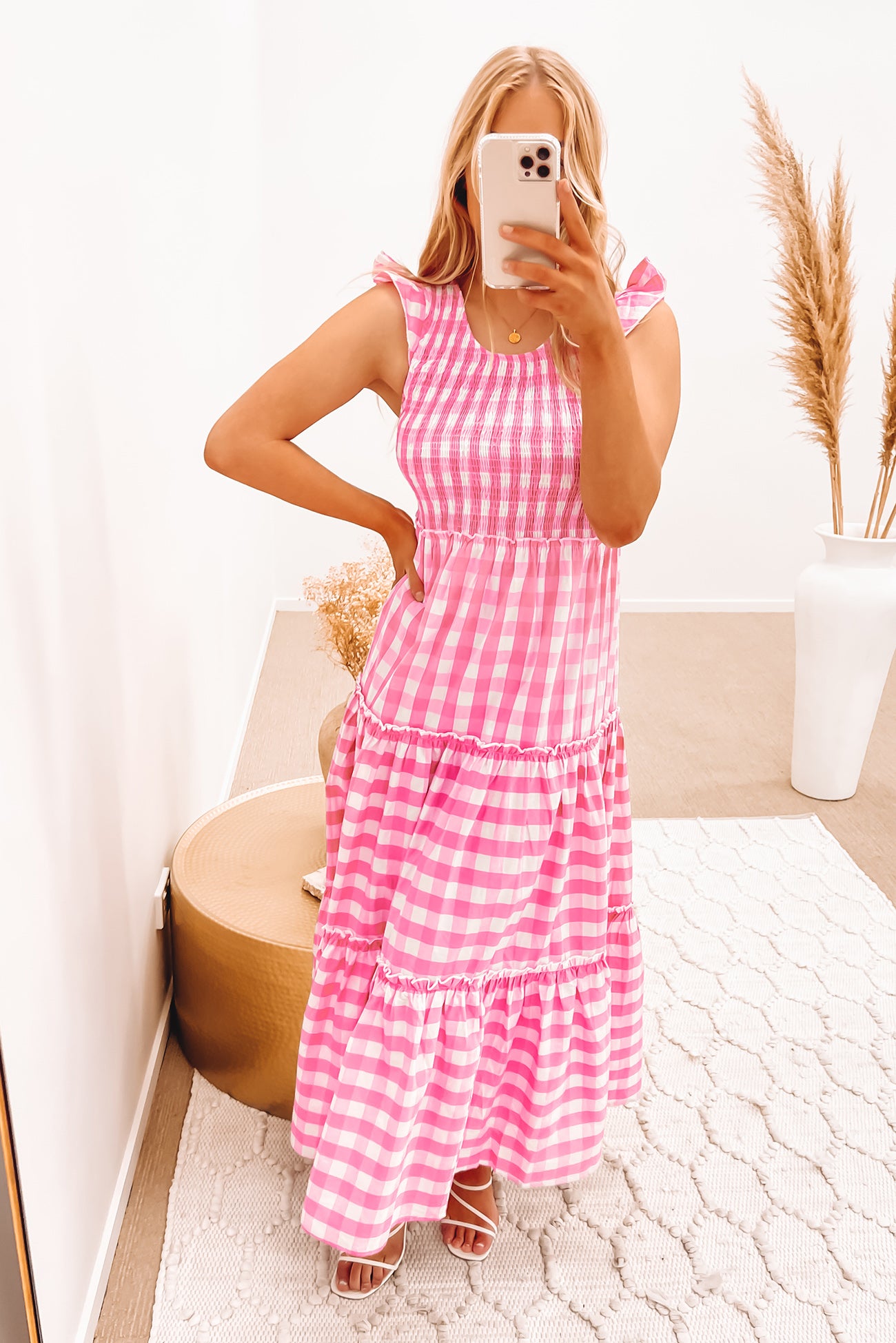 Cassie Maxi Dress Pink Check