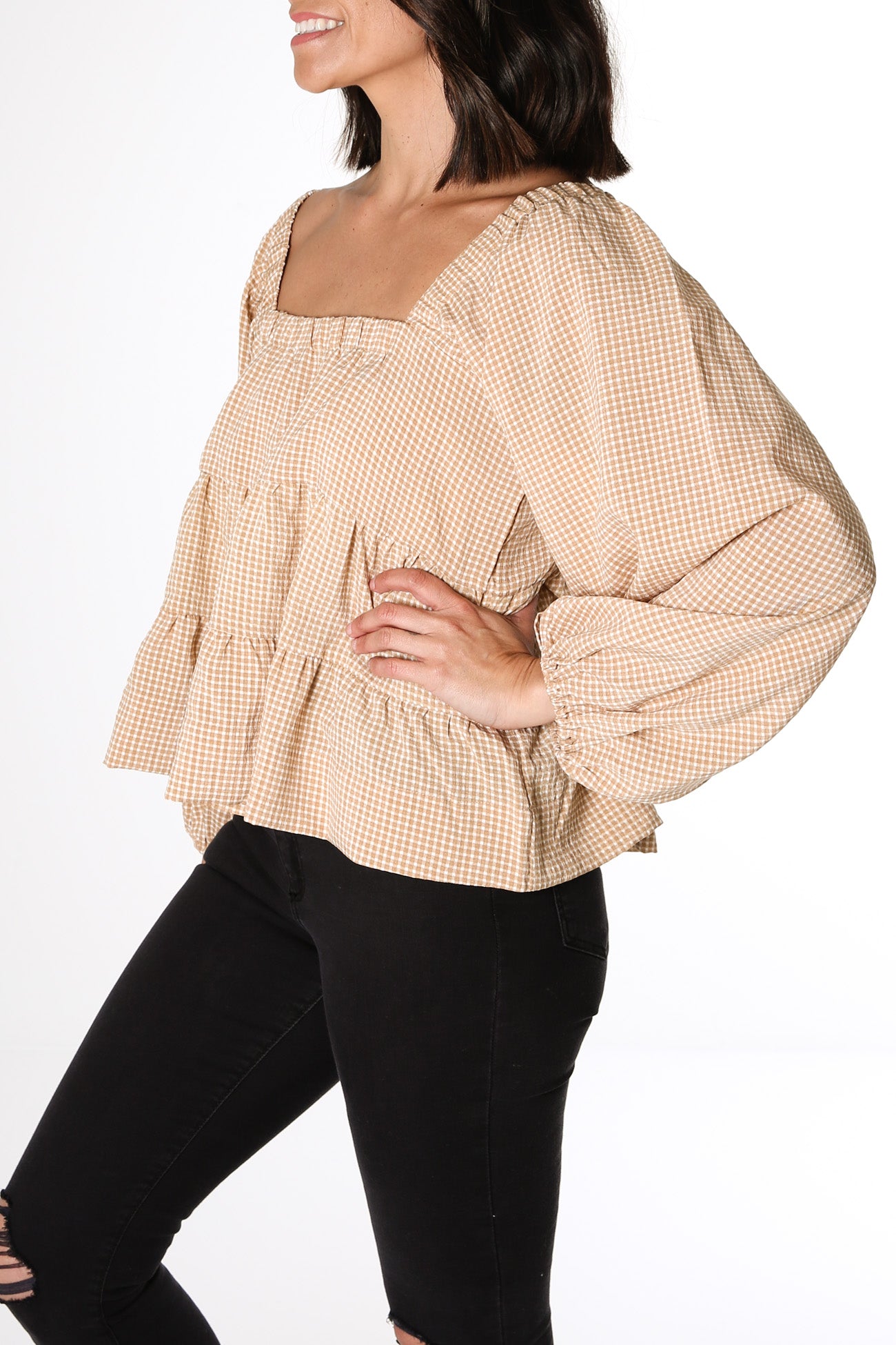 Clara Top Tan Check