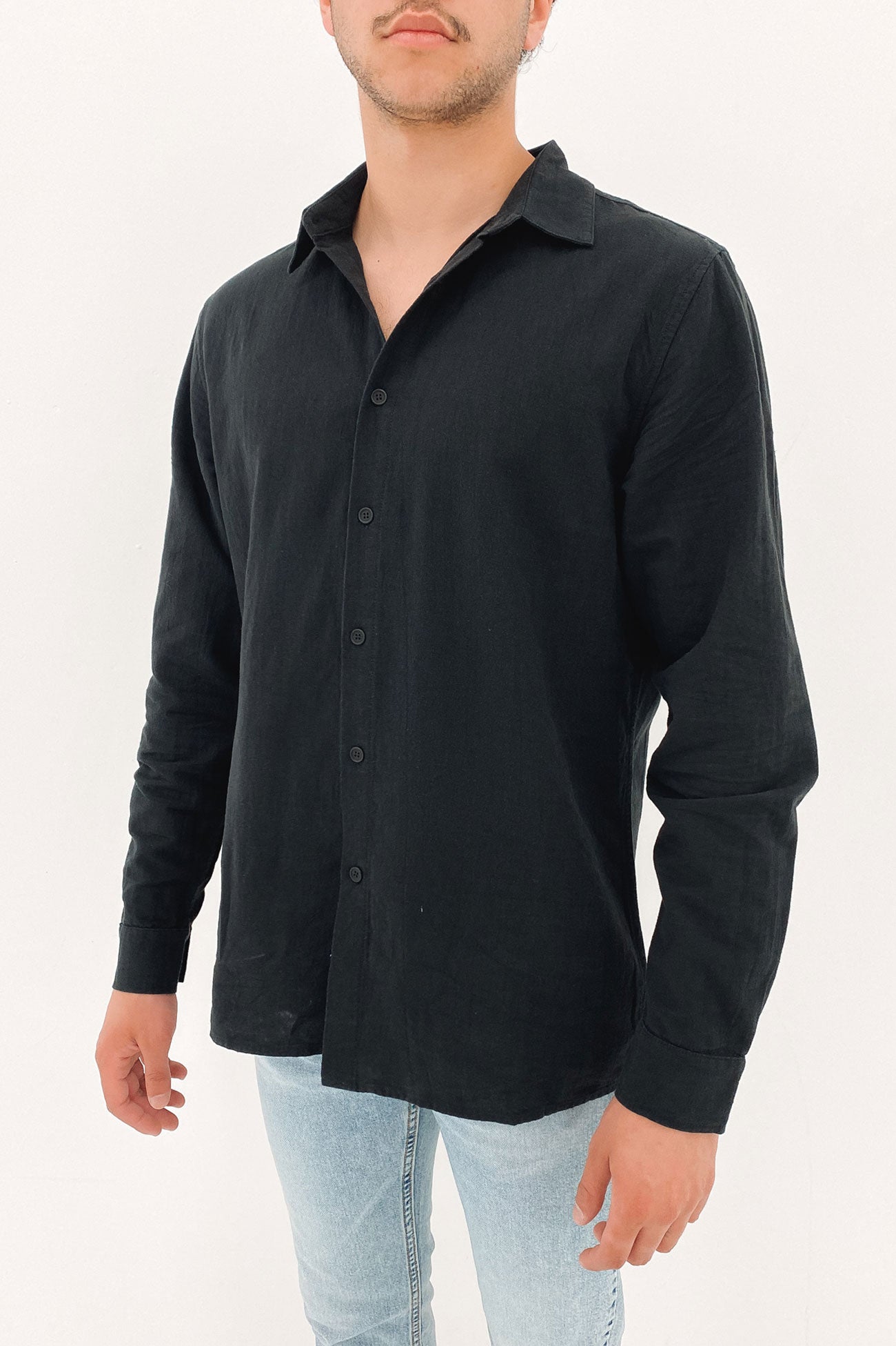 Classic Linen Long Sleeve Shirt Vintage Black