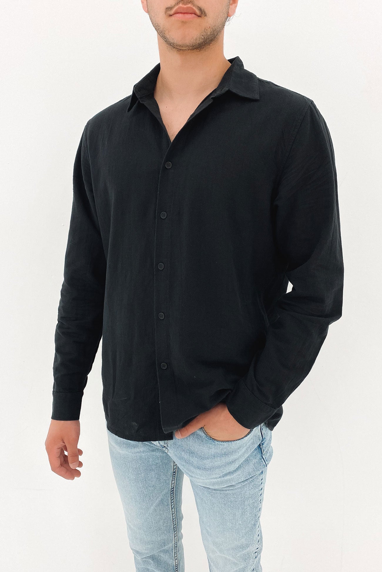 Classic Linen Long Sleeve Shirt Vintage Black