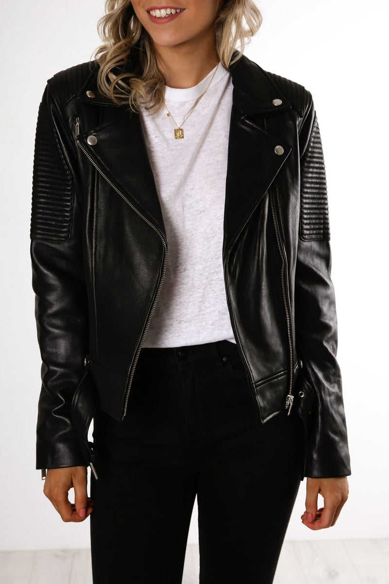 Classic Biker Jacket Black Silver Jean Jail