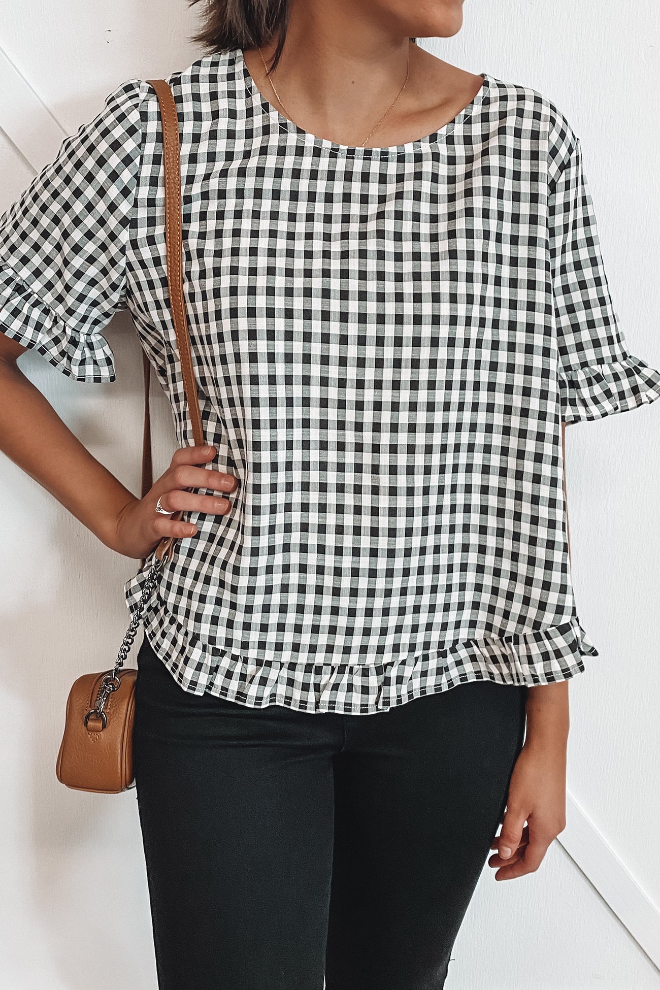 Ellis Gingham Top Black