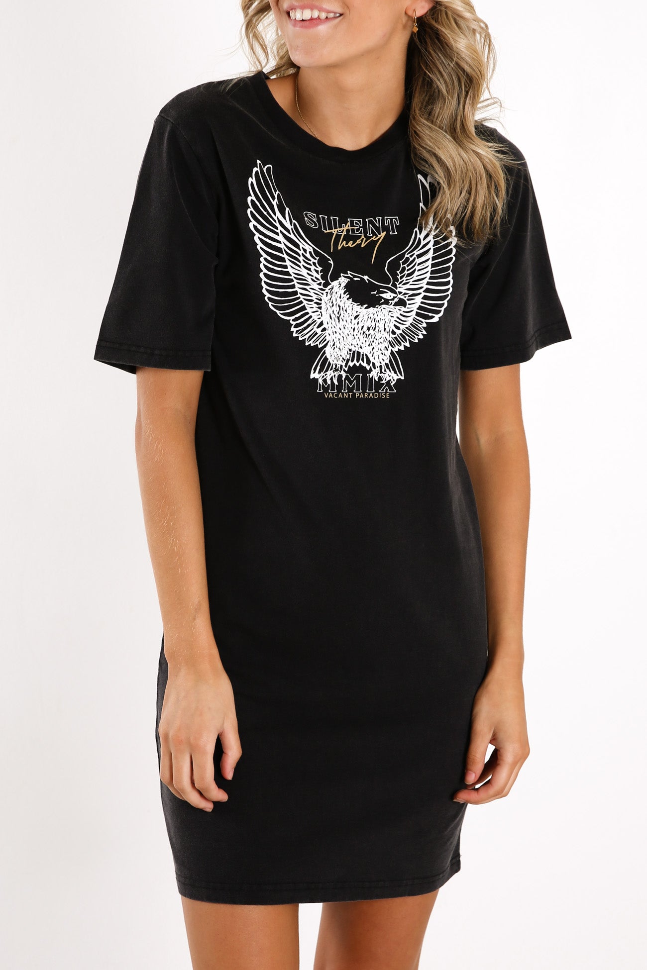 Get Rowdy Tee Dress Washed Black