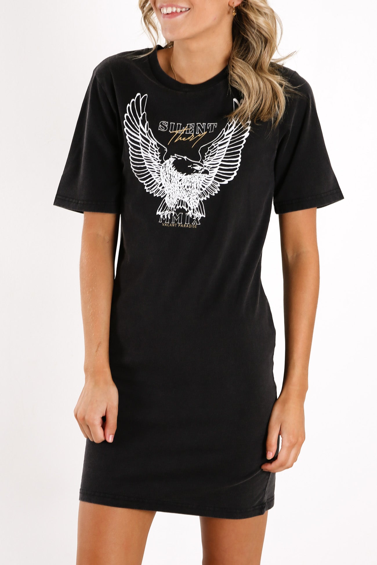 Get Rowdy Tee Dress Washed Black