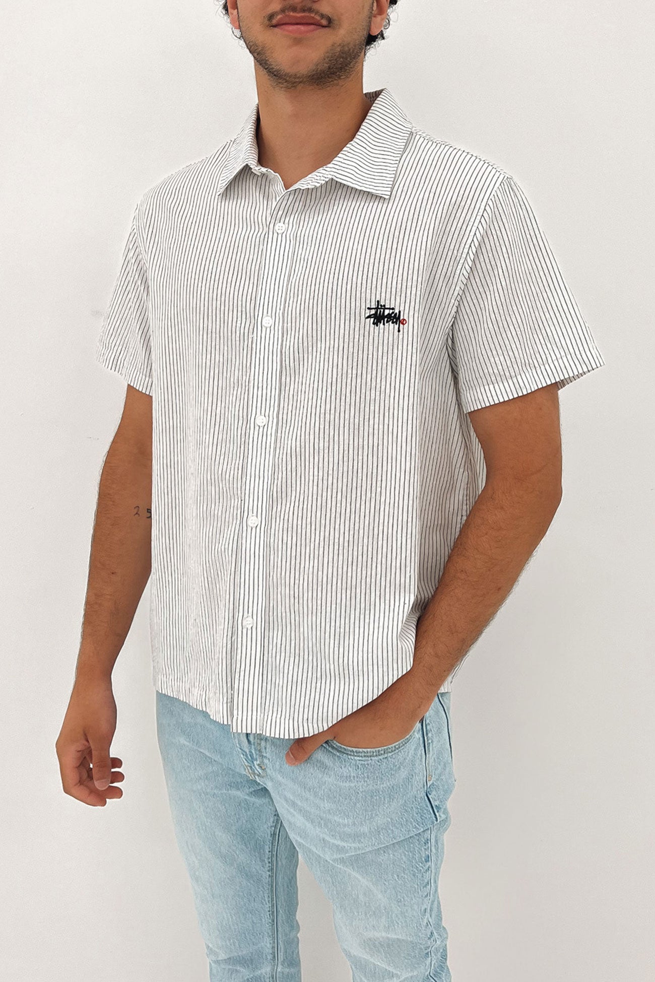 Graffiti Oxford Short Sleeve Shirt White Black Stripe