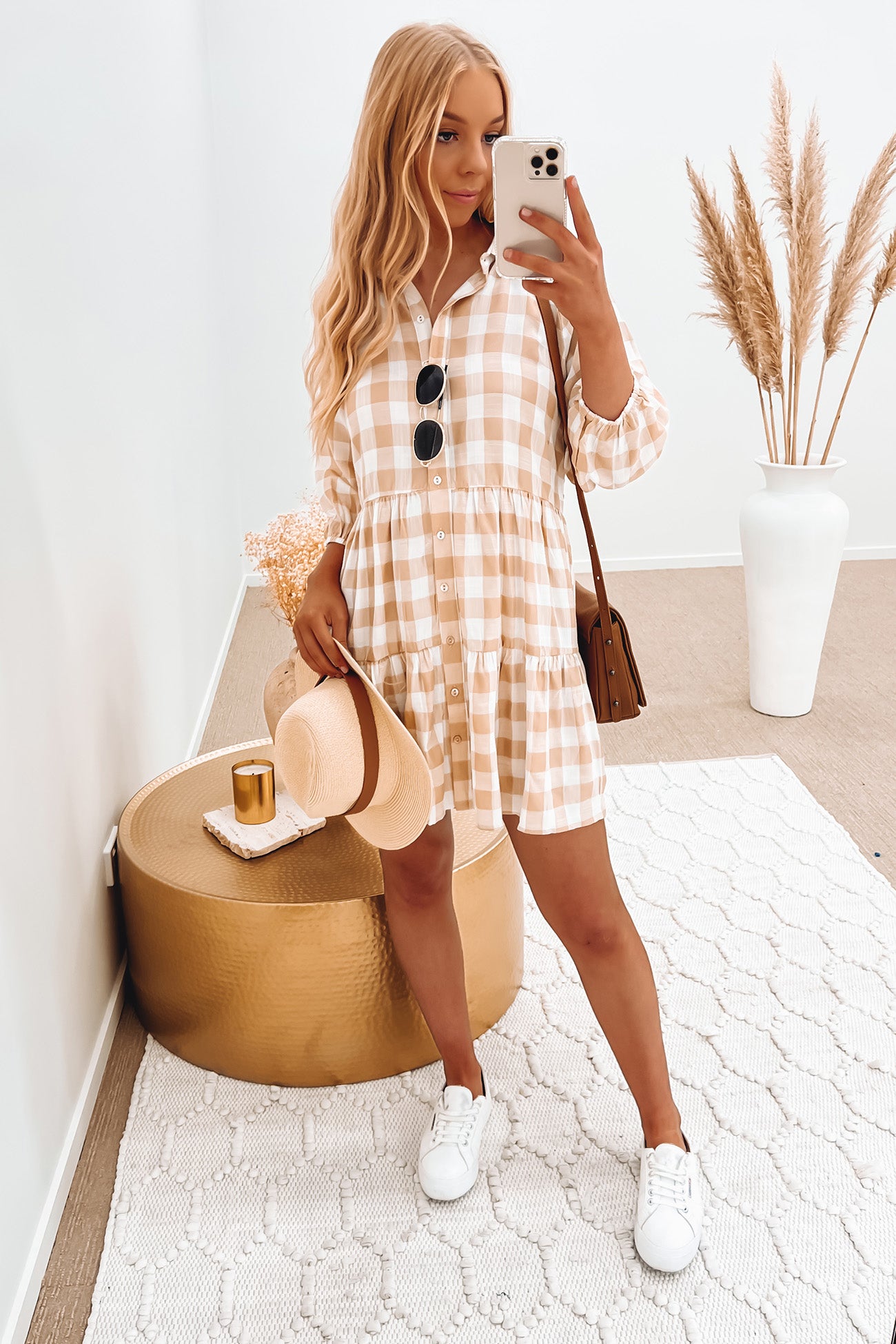 Hattie Mini Dress Beige Check