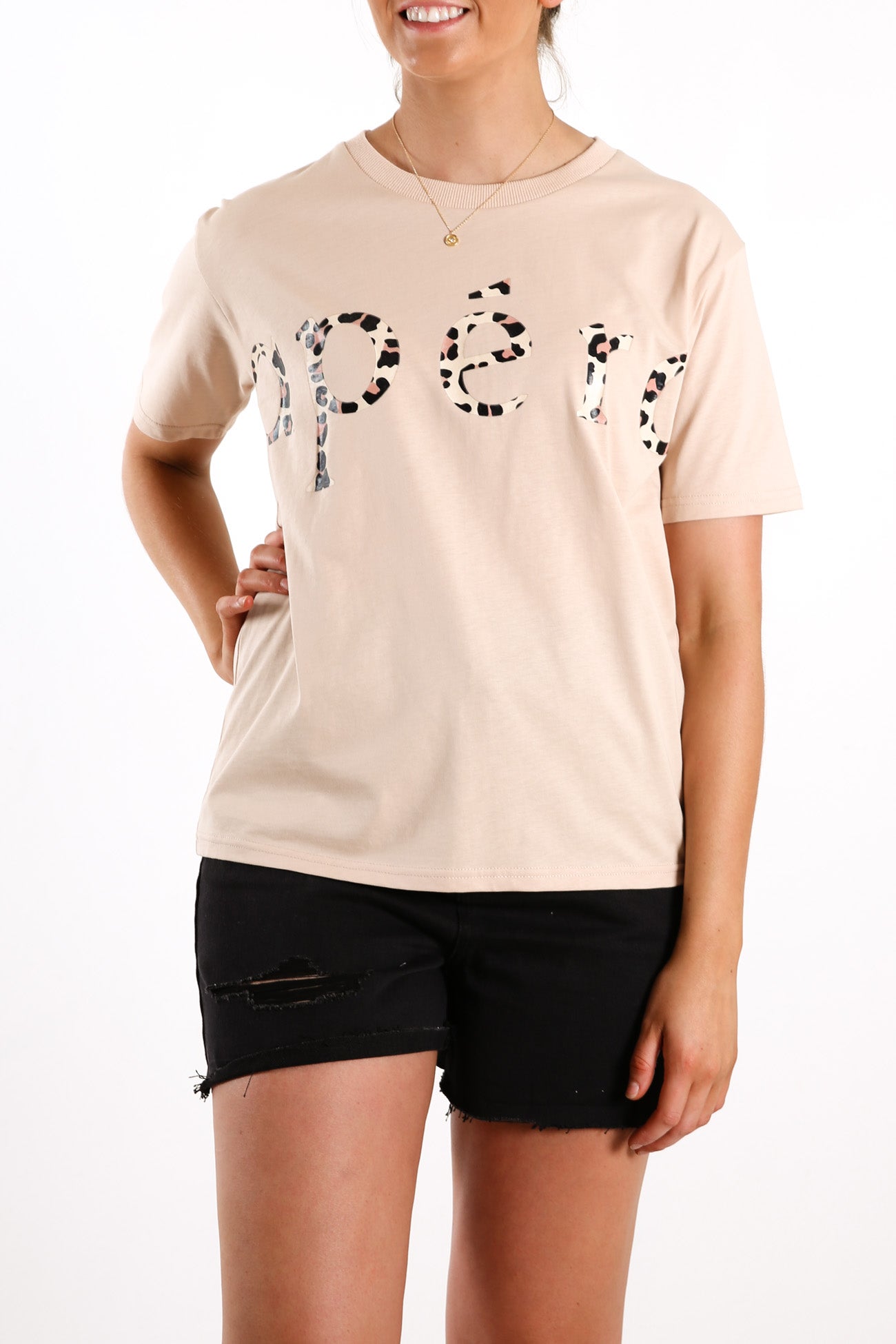 JJ Leopard Printed Tee Beige