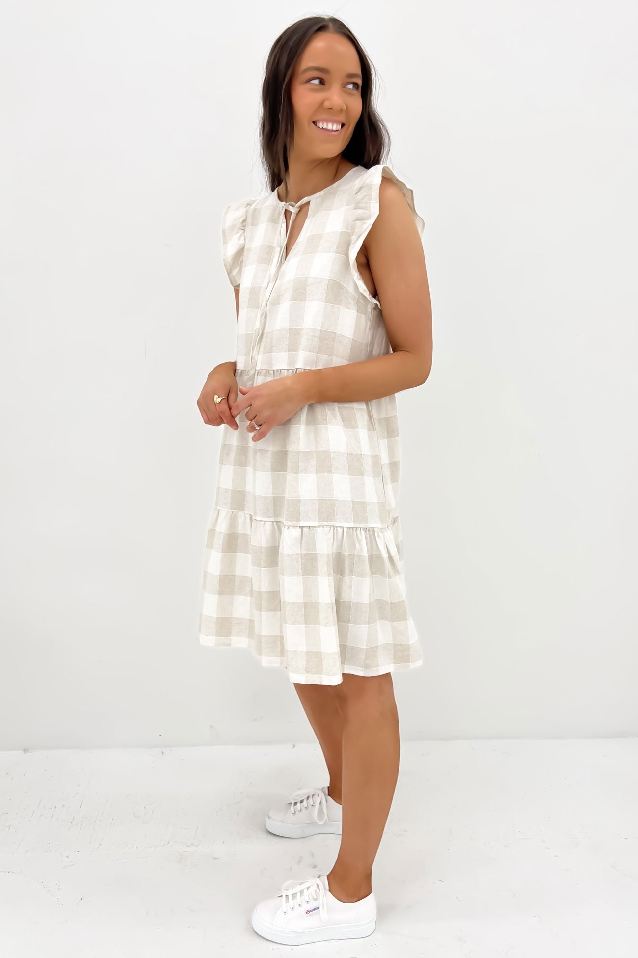 Julia Mini Dress Beige Check