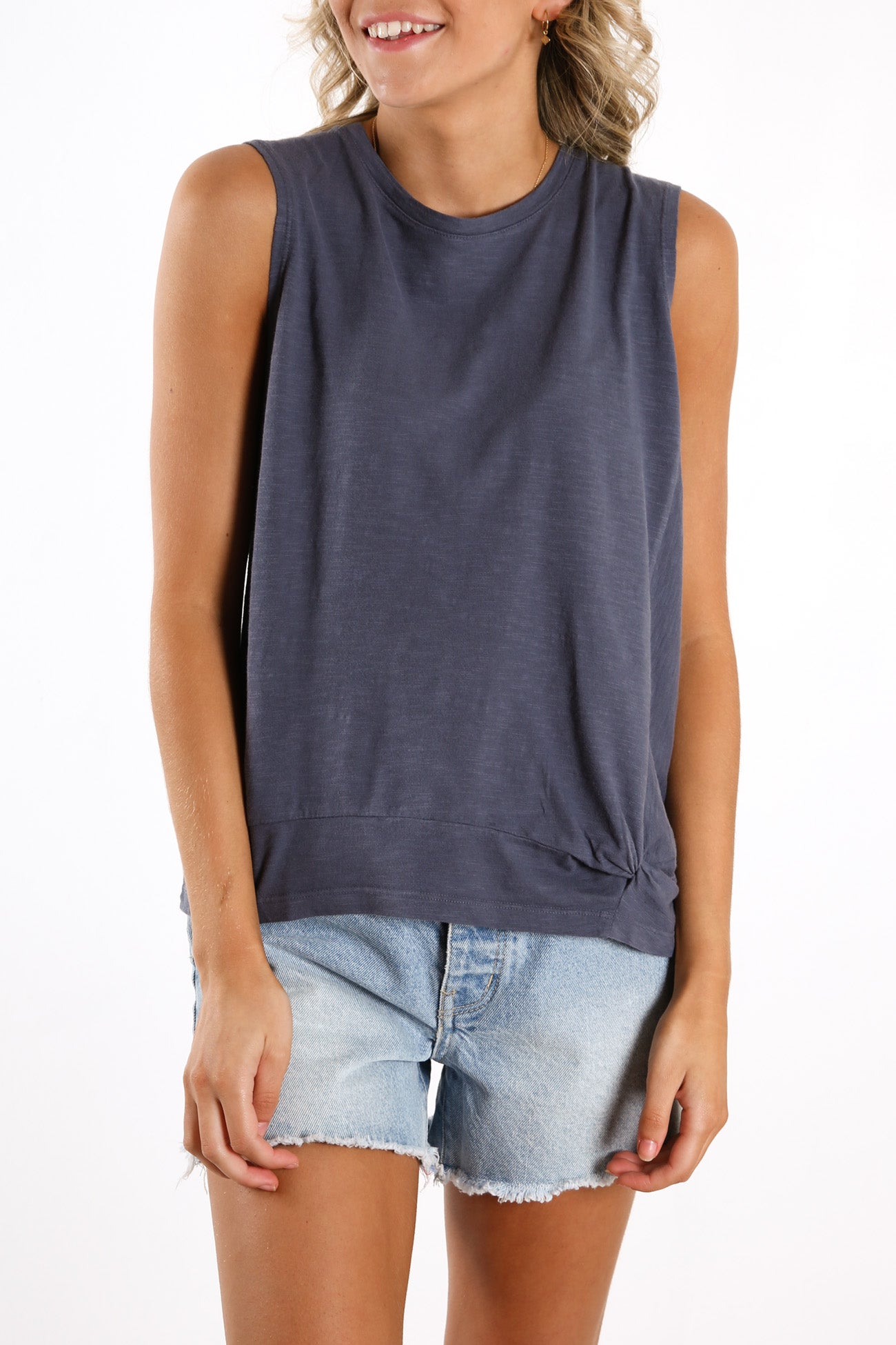Knot Front Crop Tank Navy