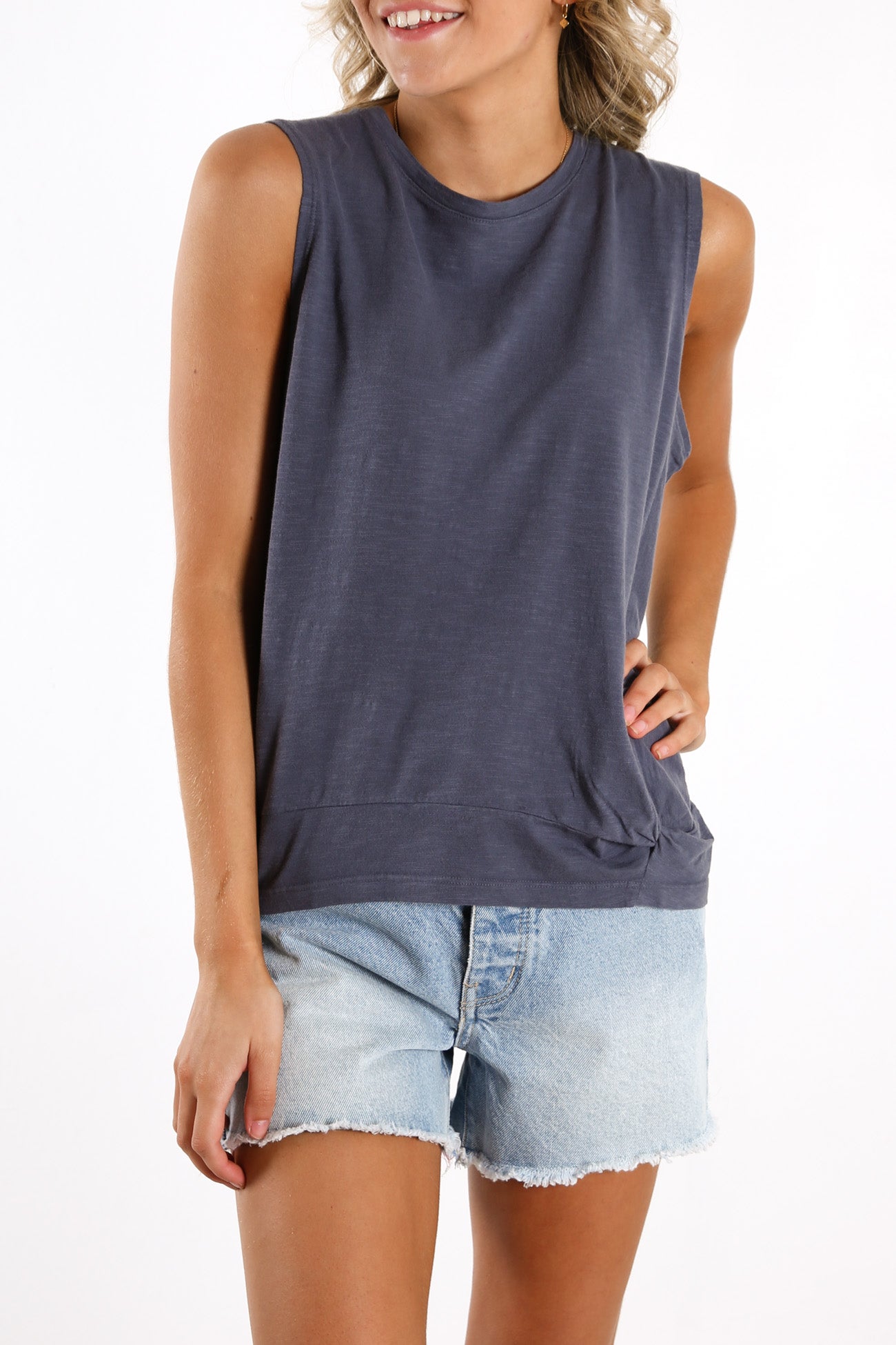 Knot Front Crop Tank Navy