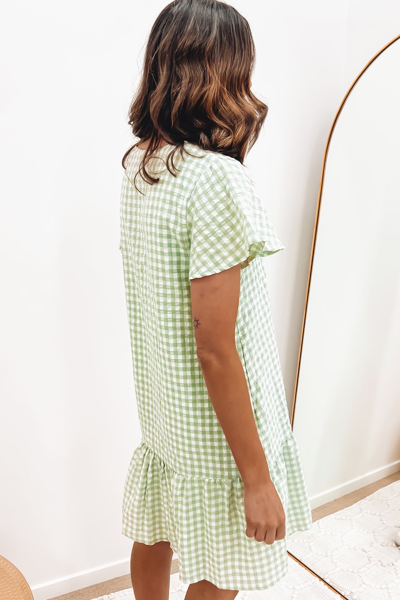Lyra Mini Dress Sage Gingham