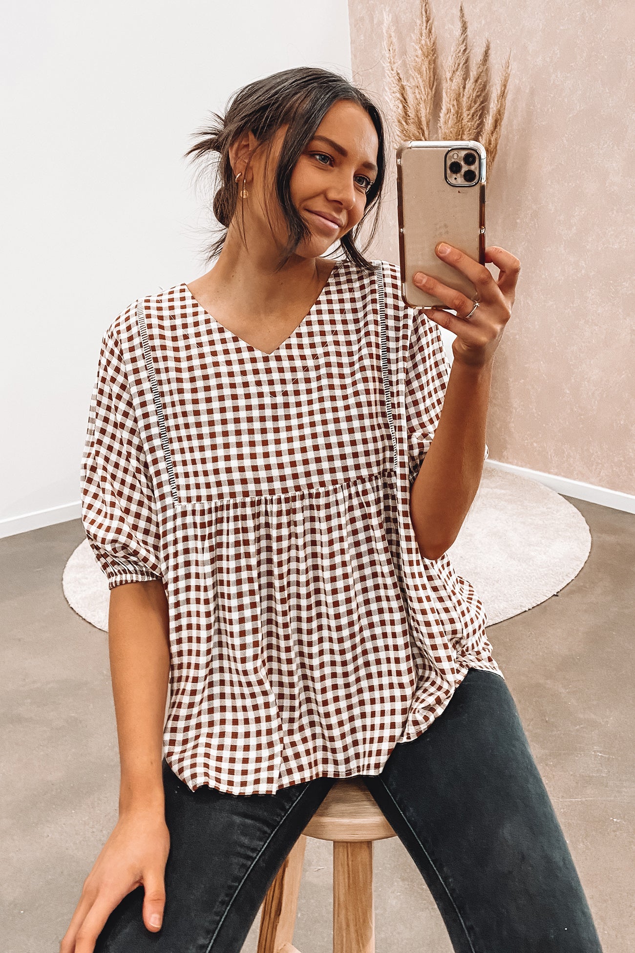 Micah Top Brown Gingham