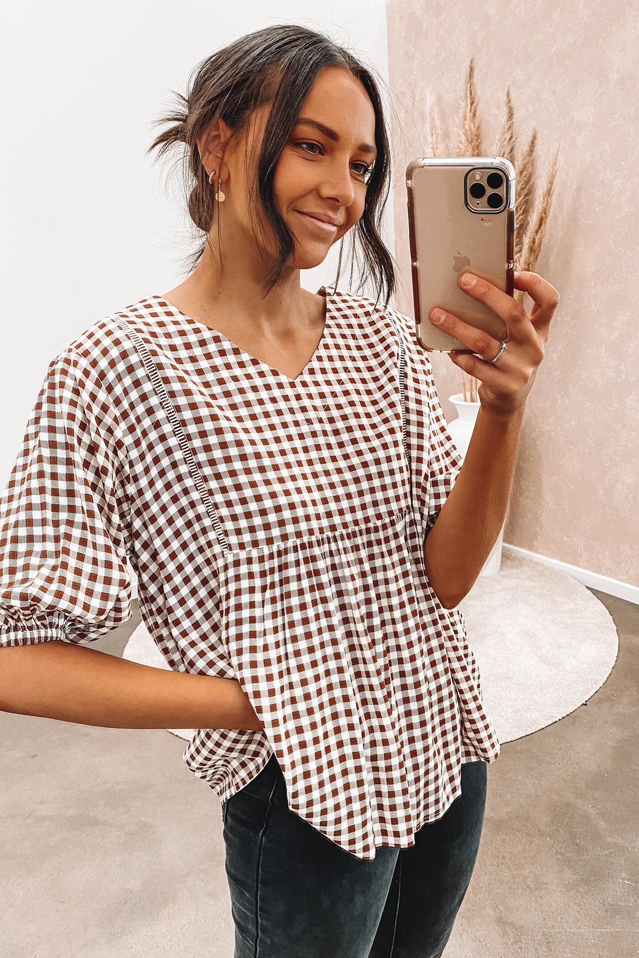 Micah Top Brown Gingham